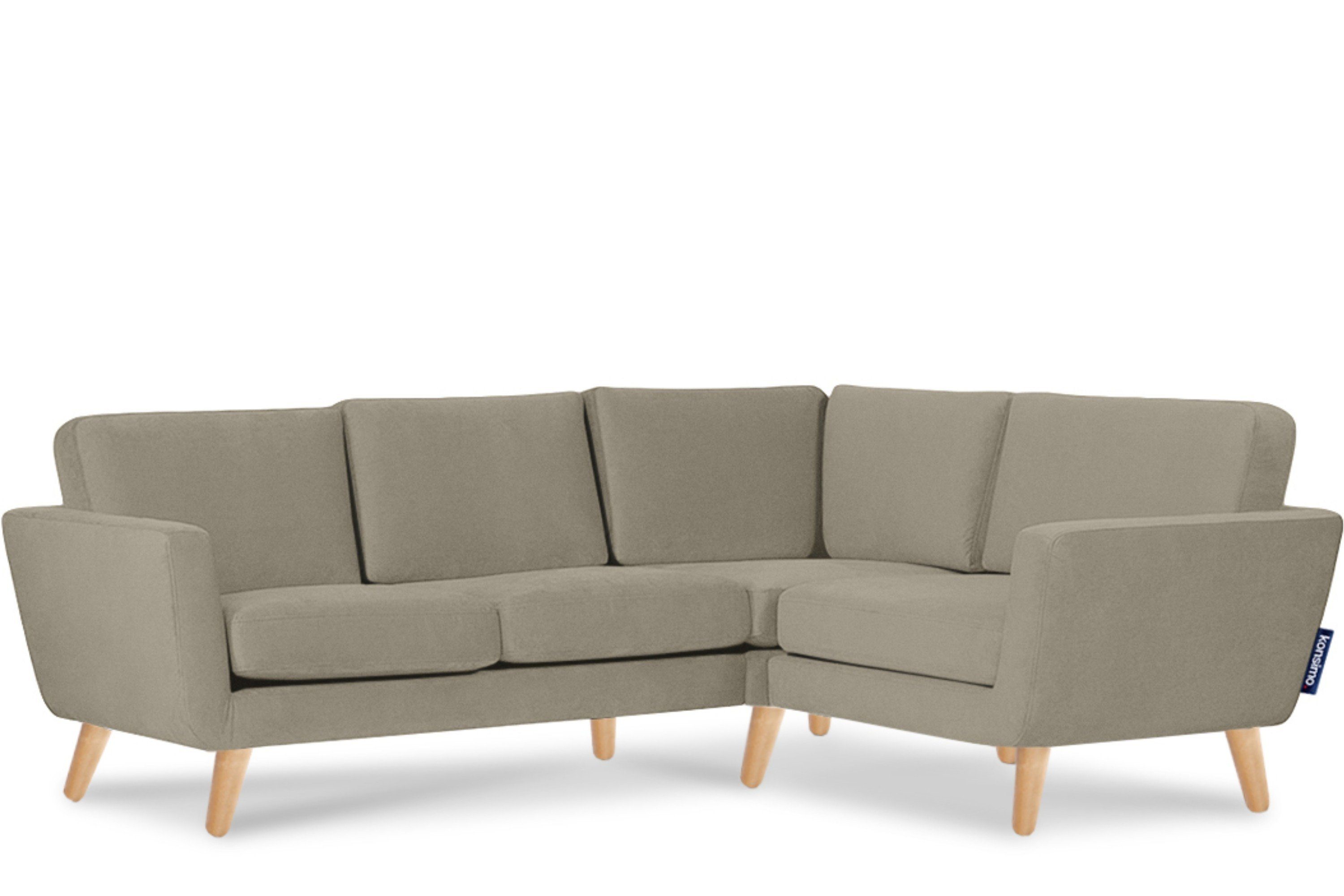 KONSIMO® Ecksofa TAGIO Ecksofa rechts, Scandi-Stil, mit Armlehnen, Made in Europe, Gestell aus Massivholz