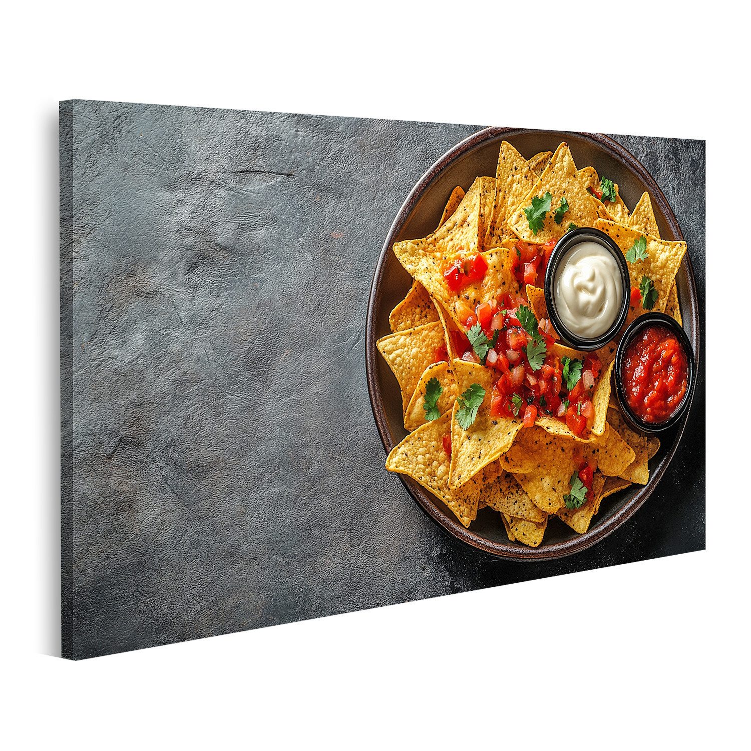 islandburner Leinwandbild Knusprige Tortillachips serviert in Schüssel mit frischem Pico de Gal