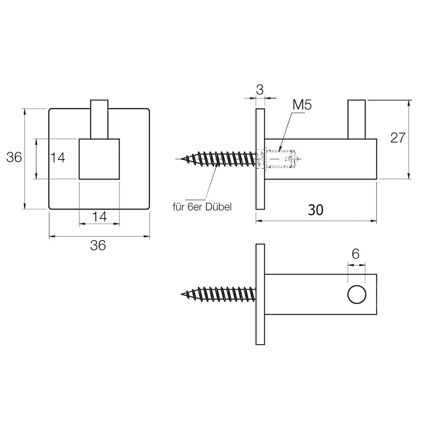 SO-TECH® Garderobenhaken Garderobenhaken SELA 36 x 36 mm Länge 30 - 65 mm E günstig online kaufen