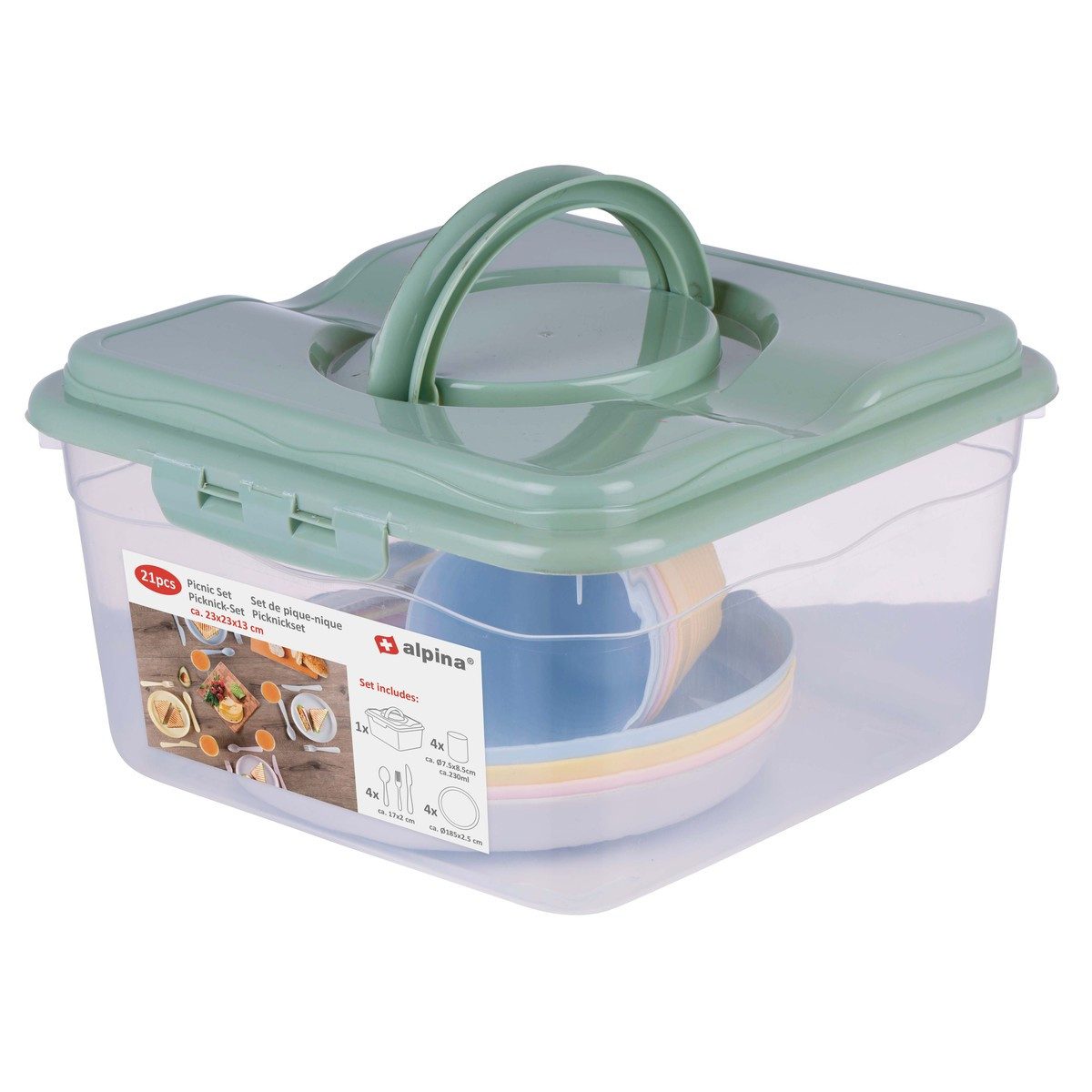 Alpina Frühstücks-Geschirrset Alpina Picknick Set 21-teilig, Kunststoff