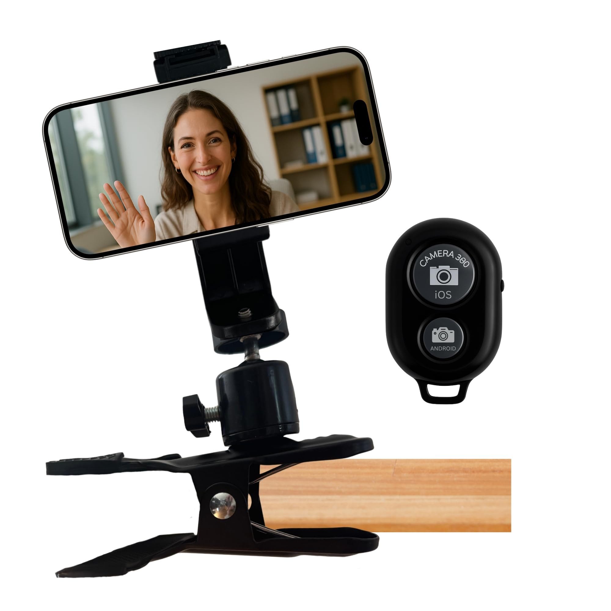 TronicXL Smartphone Halterung Tisch drehbar Bluetooth Auslöser Klemmstativ Ministativ (Handyhalterung Handy Ständer Tischklemme Klemme)