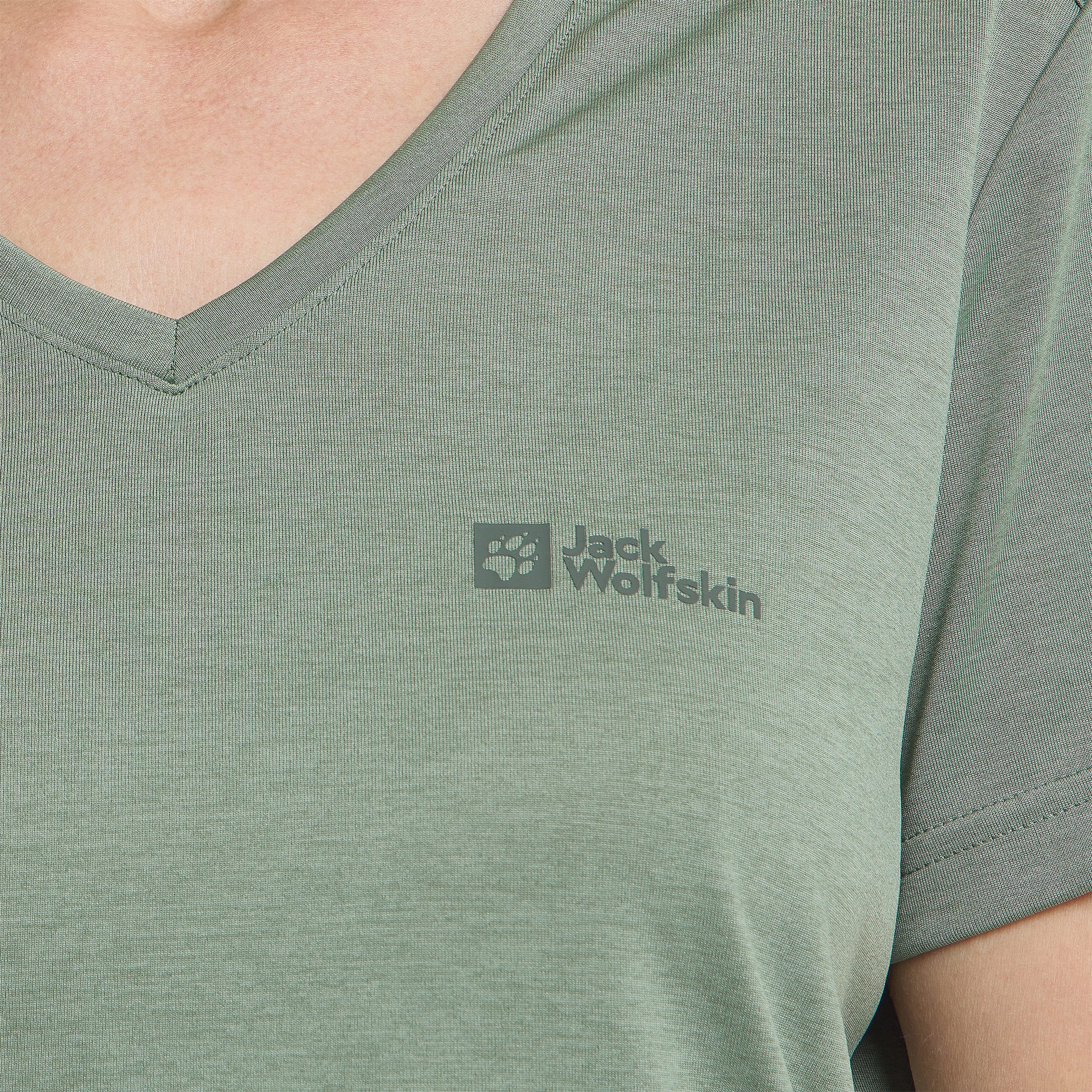 Jack Wolfskin T-Shirt 0 mit V-Ausschnitt, Kurzarm, aus Polyester, normale Passform
