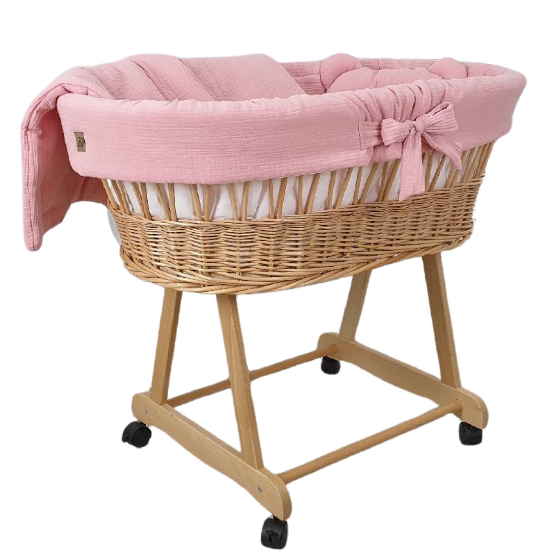Babymajawelt Babybettwäsche MUSSELIN Ersatz Bett Set (NUR Stoff Ausstattung) ohne Stubenwagen, Musselin, 4 teilig, Made in EU, Besonders weich, Reine Baumwolle, Ohne Himmel