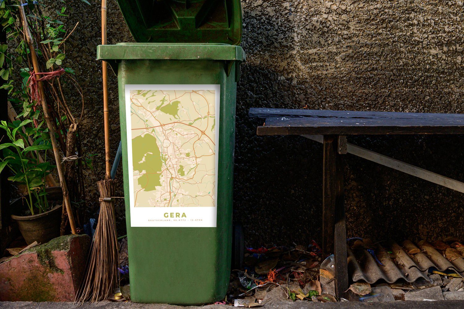 Karte MuchoWow Mülltonne, Mülleimer-aufkleber, (1 Container, Abfalbehälter Wandsticker - Stadtplan Jahrgang St), Gera - Sticker, -