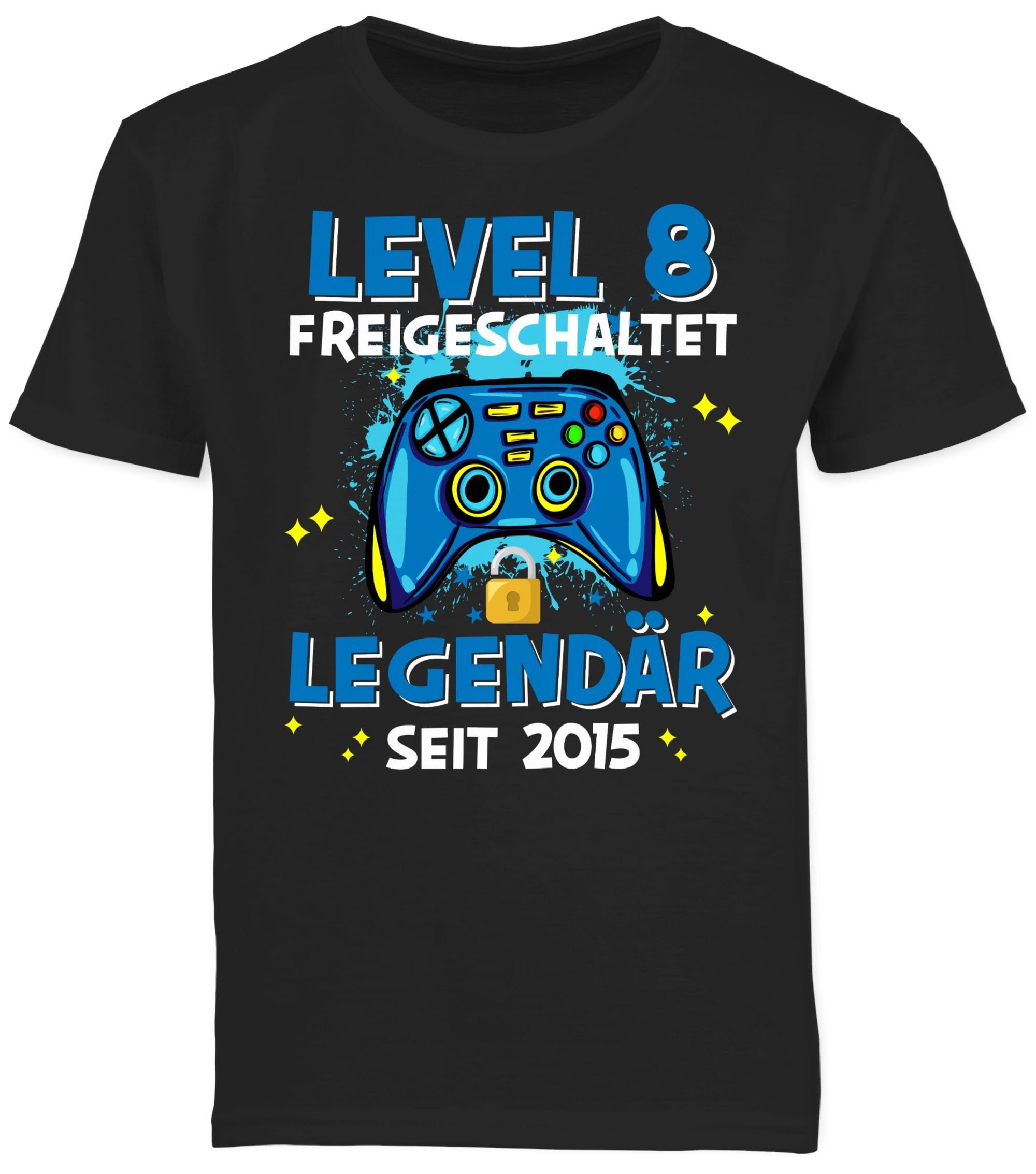 Shirtracer T-Shirt Level 8 8. freigeschaltet Schwarz Geburtstag seit 2015 Legendär 03