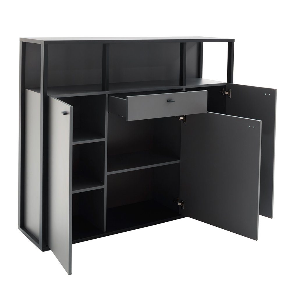 145/121/37 anthrazit cm 145 breit Lomadox Highboard cm LAVAL-05 Vitrine anthrazit grau in mit ca. grau, B/H/T