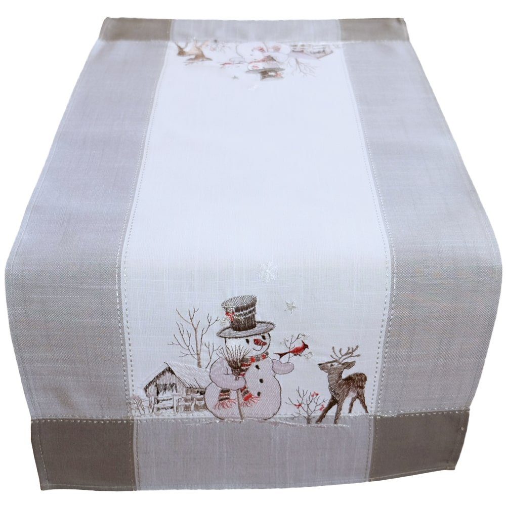 matches21 HOME & HOBBY Tischdecke Tischläufer ANNICA Schneemänner Stick Winter Polyester 40 x 90 cm (1-tlg), Pflegeleicht & waschbar bei 30 °C