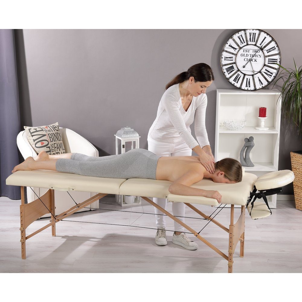 Feel2Home Massageliege Massageliege 2 Zonen Kopfstütze Ergonomische Weiß Rot Gelb Creme Mobil (Stück, Liege), flexibel Einstellbar