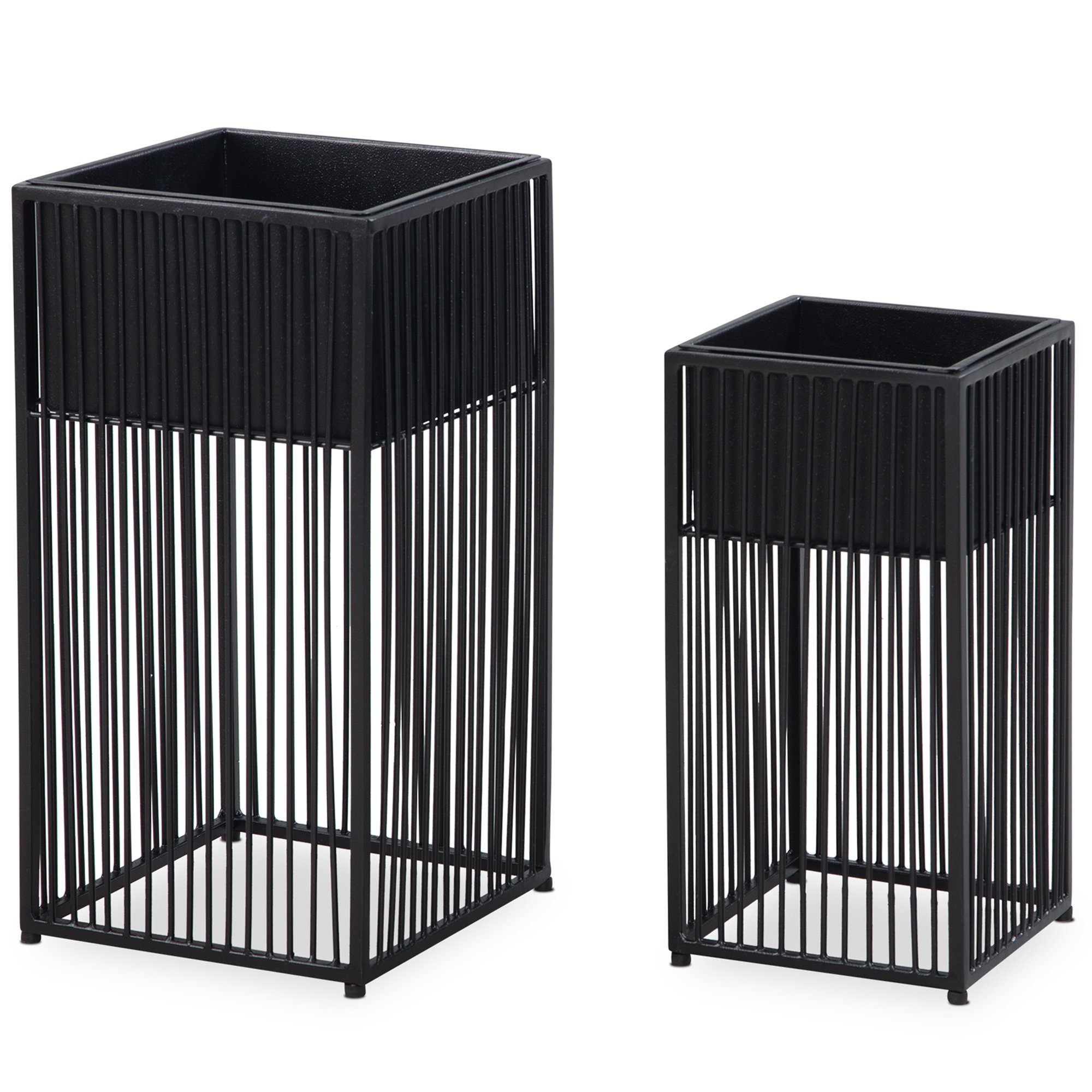 Blumenständer Blumentopf 2er Set Metall Pflanzkübel Schwarz mit Gestell