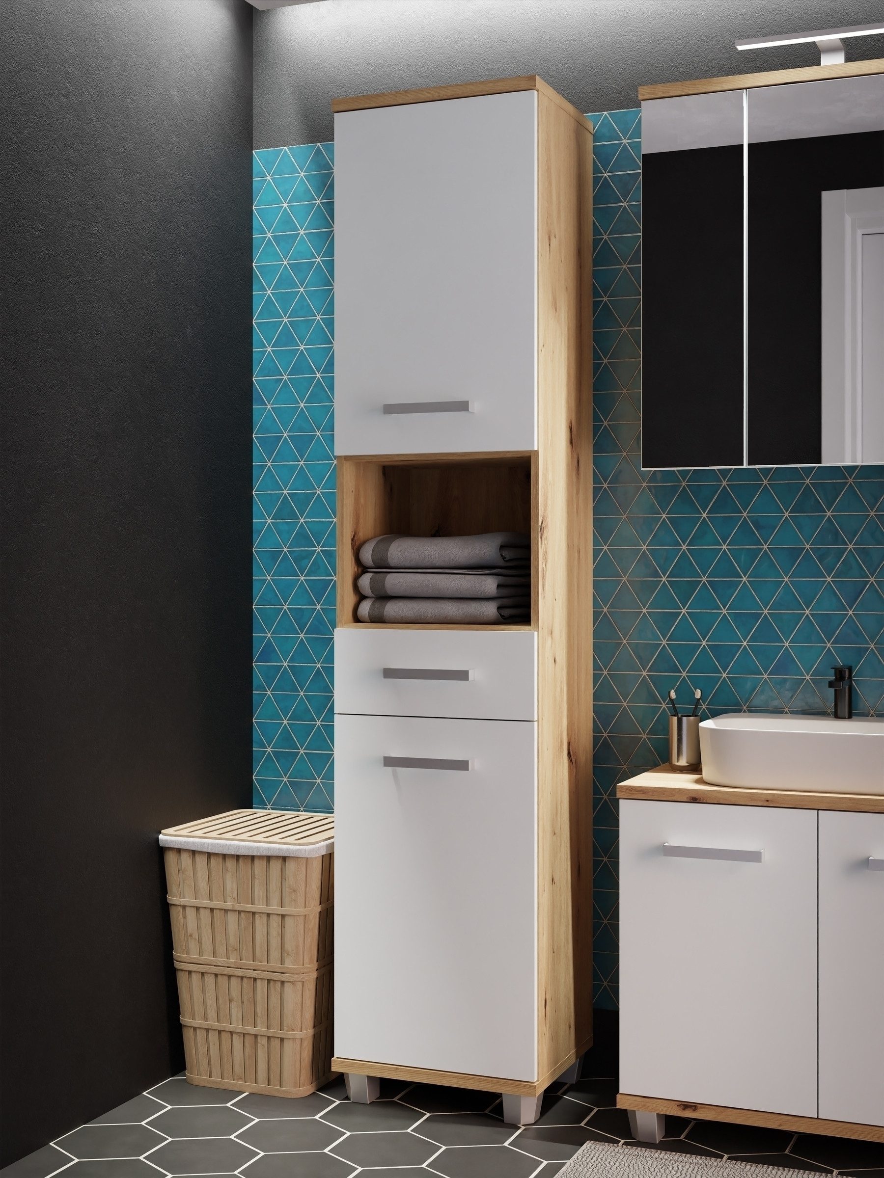 freiraum Seitenschrank Veris in Artisan Eiche/ Secret Grey - 40,2x186,8x34, günstig online kaufen