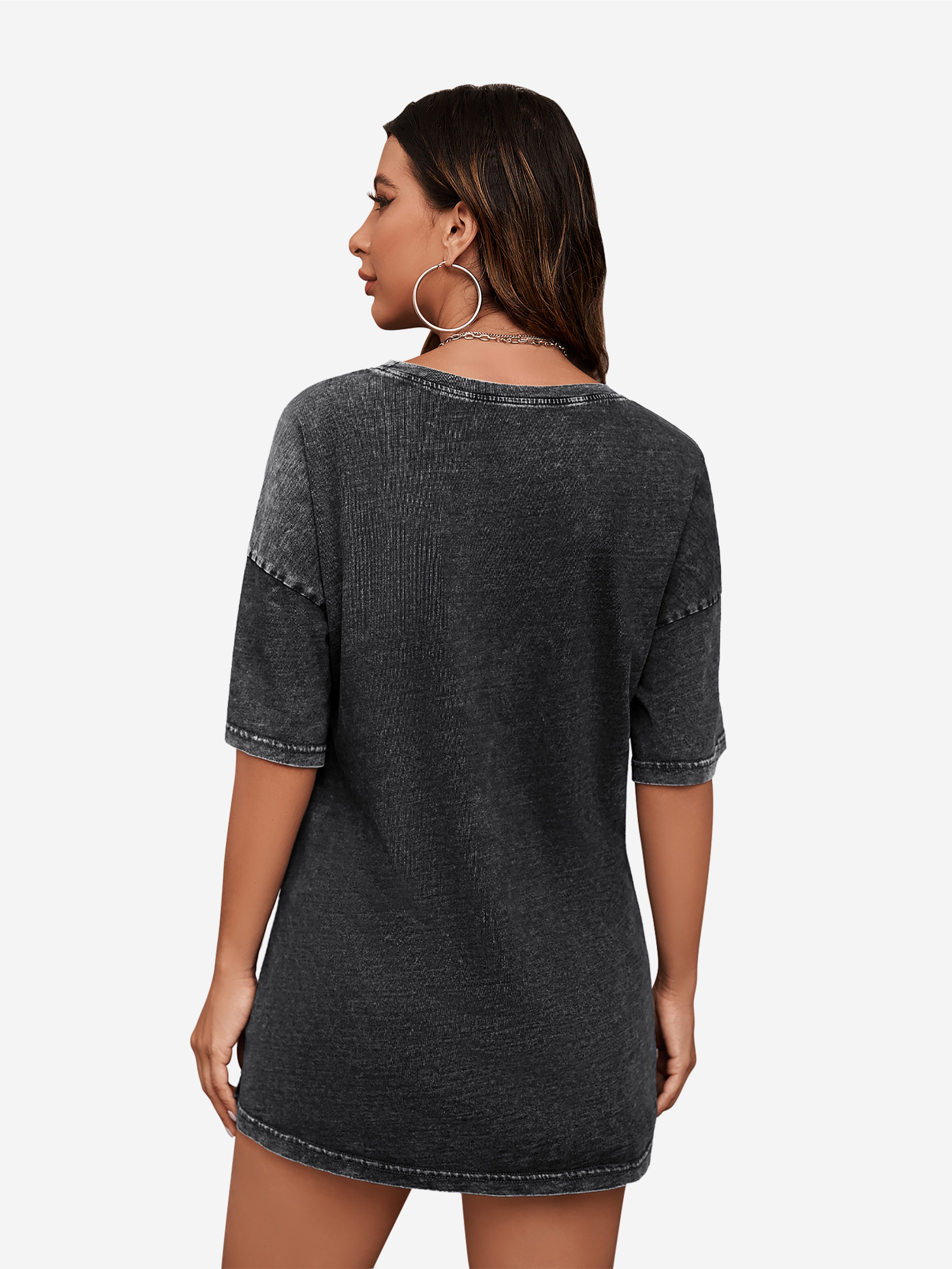 Imily Bela Kurzarmshirt Damen Oversize Vintage Rundhals aus Baumwolle Washe günstig online kaufen