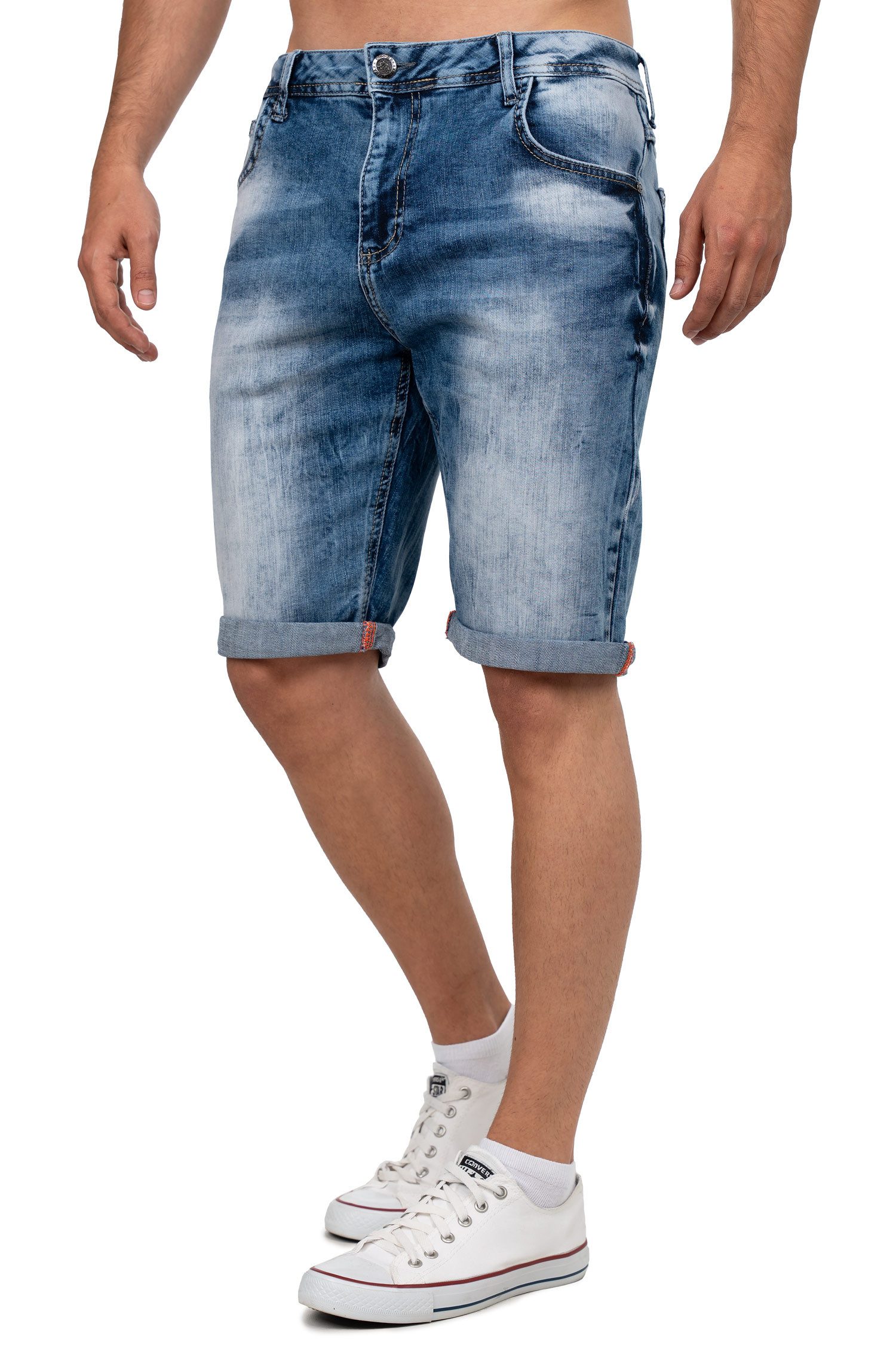 Cipo & Baxx Jeansshorts Herren Regular Fit Kurze Hose Stonewashed BA-CK266 Markenstickerei auf der Gesäßtasche