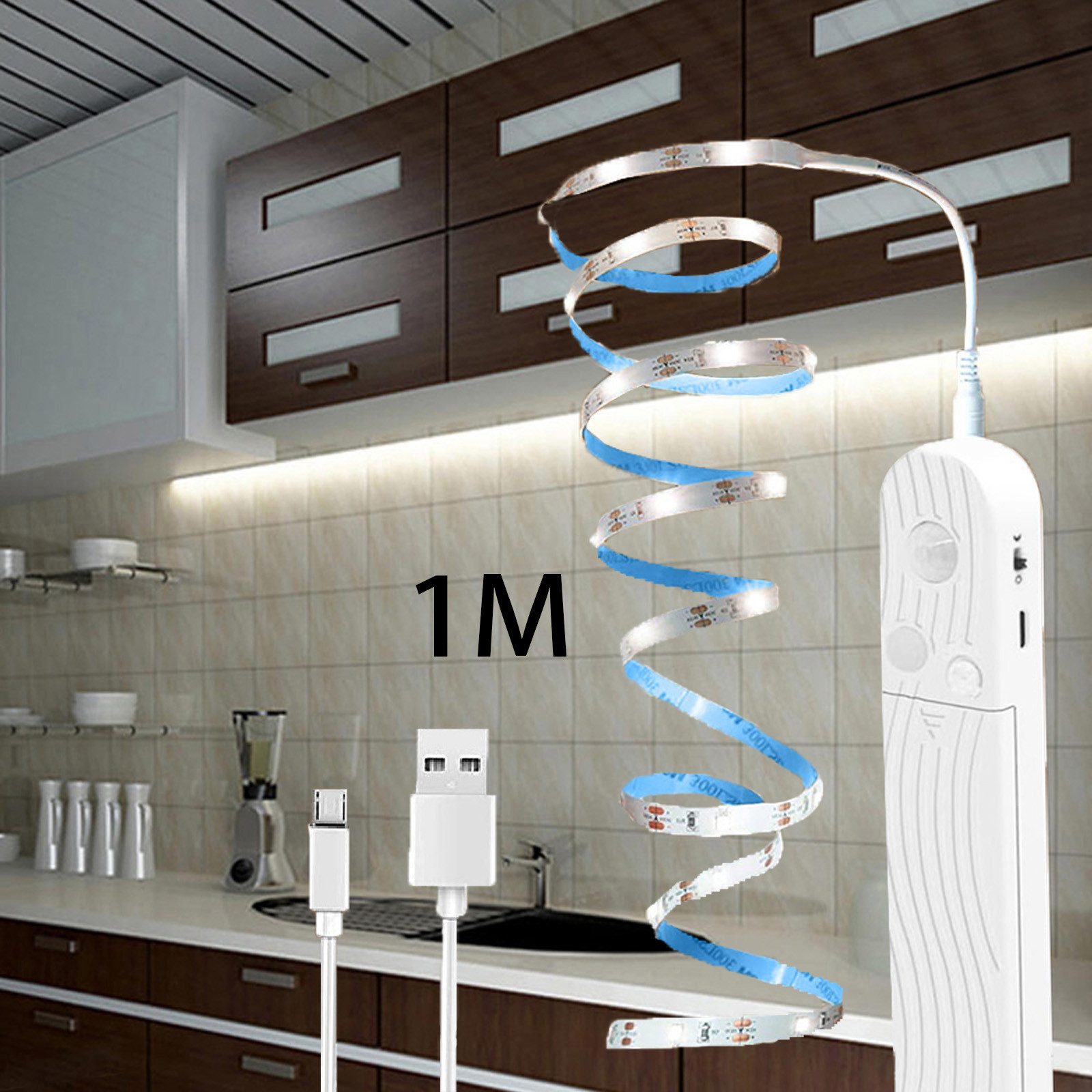 MUPOO LED Stripe Lichtstreifen Bewegungsmelder, USB-/Batteriebetrieben Streifen, 2 Modus, für Schrank,Theke
