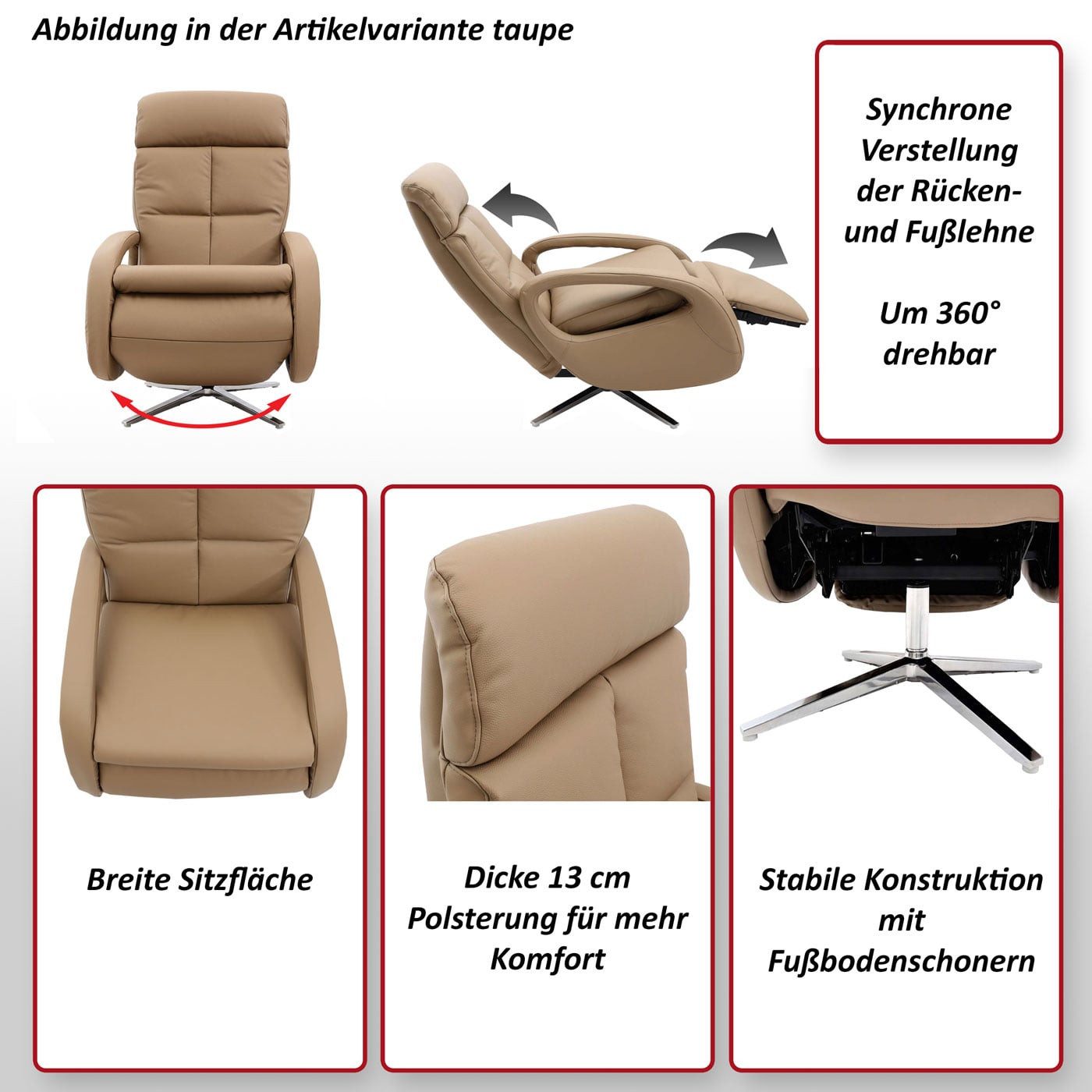 MCW Relaxsessel MCW-L11, Sessel durch Gewichtsverlagerung neigbar,Um 360° drehbar