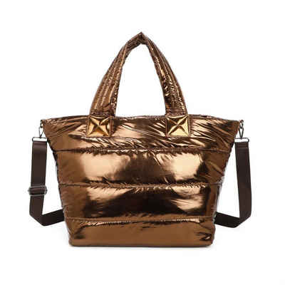 ITALYSHOP24 Schultertasche XL Damen Nylontasche Shopper Strandtasche glänzend, als Handtasche, Umhängetasche, Reisetasche, Weekender