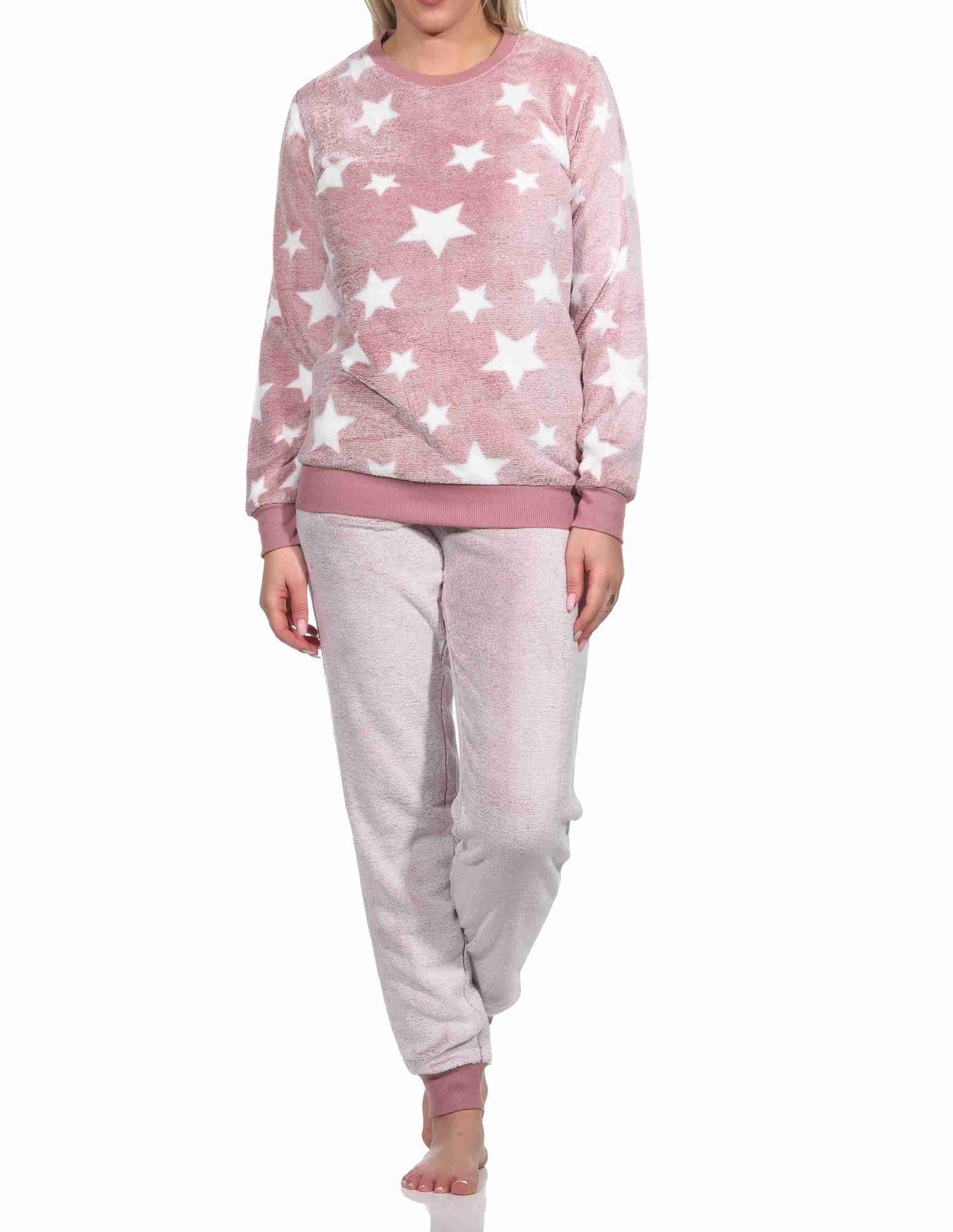 Normann Pyjama Damen langarm Schlafanzug mit Bündchen in Sterneoptik