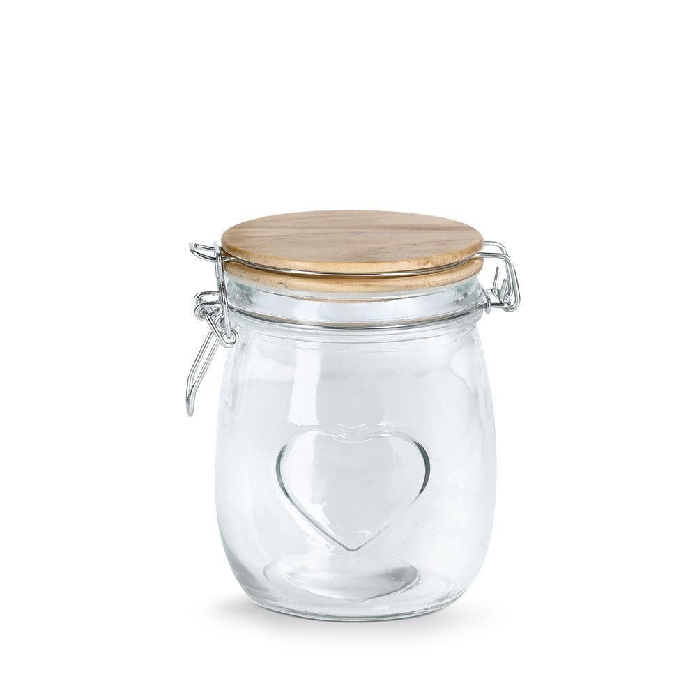 Basera® Vorratsglas Vorratsglas mit Herzmotiv und Bügelverschluss, Glas/Kiefer, (1-tlg), 750 ml, Ø11 x 14,2 cm
