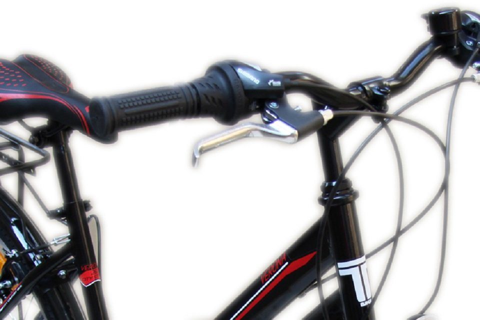 Talson City Bike 28 inch, 21-speed Shimano derailleur gears, with lights compliant with German road traffic regulations (StVZO) and luggage rack, black