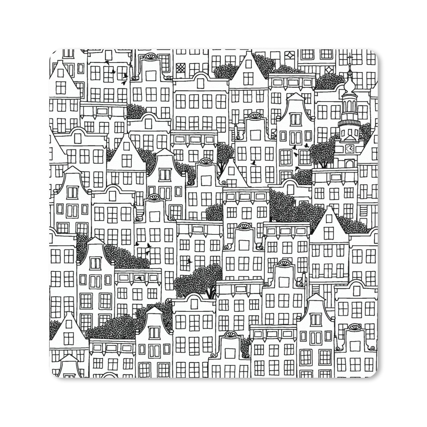 MuchoWow Gaming Mauspad Amsterdam - Grachtenhaus - Zentangle (1-St), Gaming, Rutschfester Unterseite, Mausunterlage, 80x80 cm, XXL, Großes