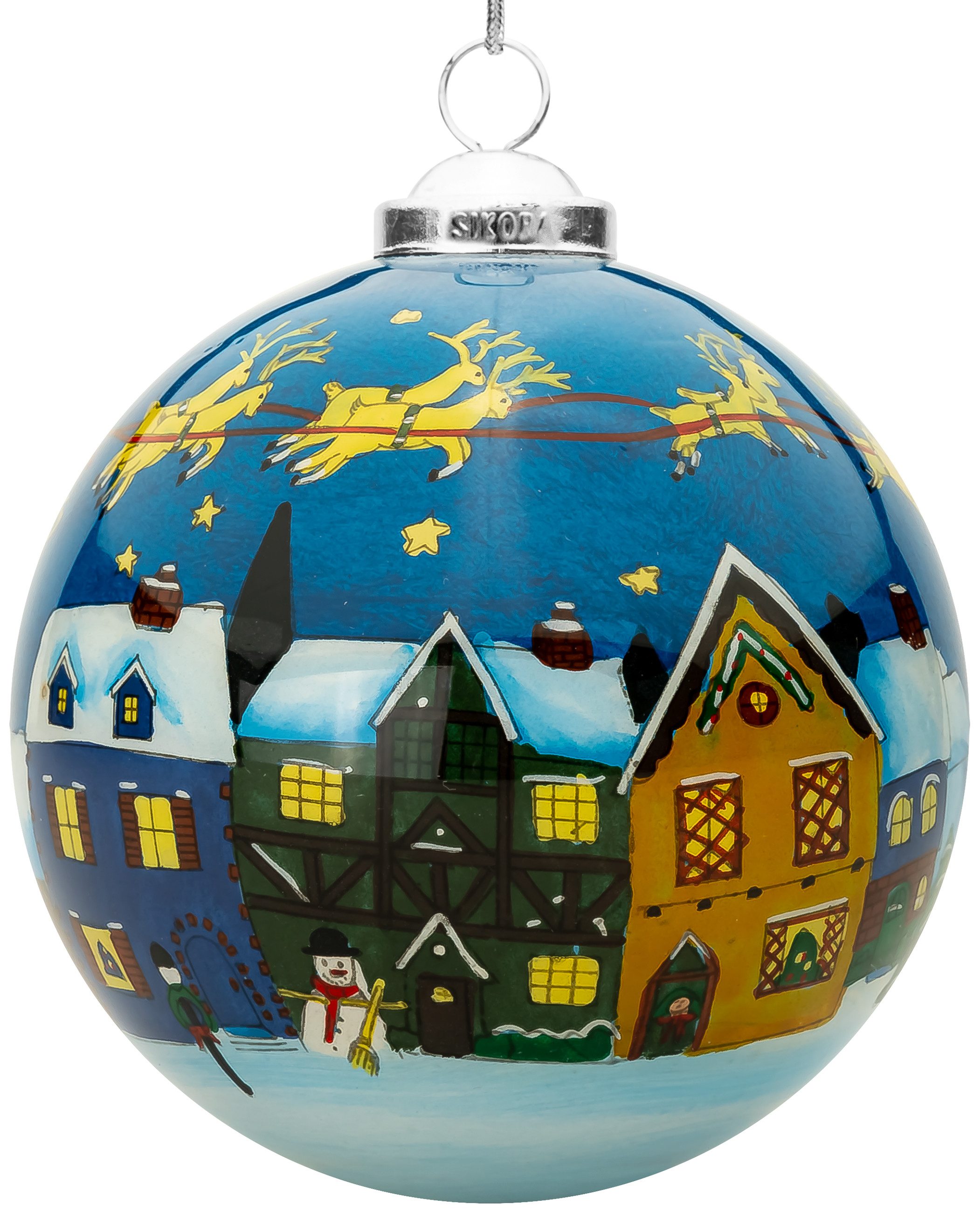 SIKORA Weihnachtsbaumkugel Innenglasmalerei Besondere Weihnachtskugel - K08-81 Winterdorf No.3, Christbaumschmuck aus Glas - per Hand bemalt - echte Handwerkskunst