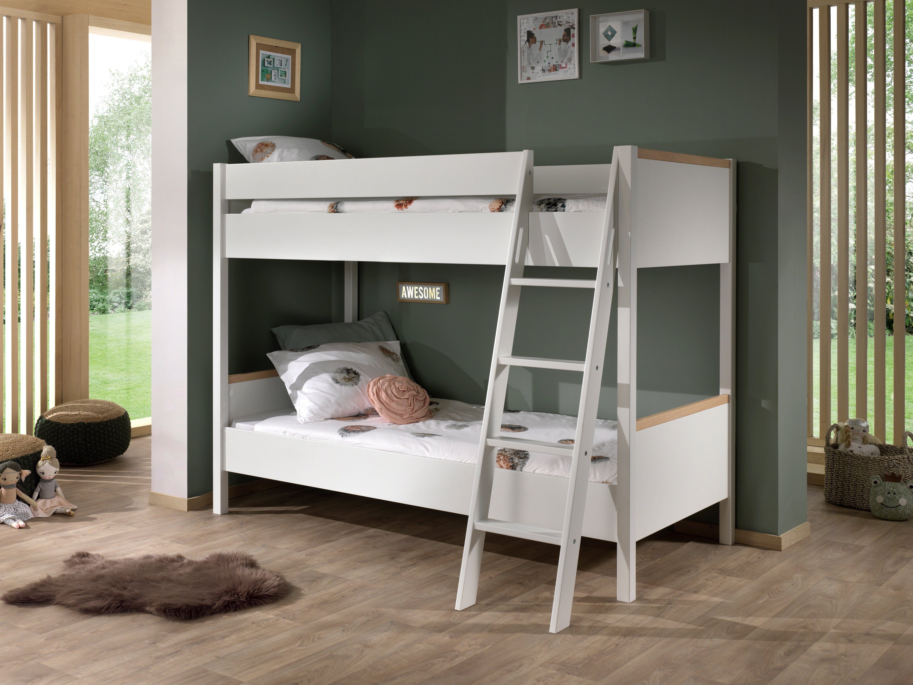 Vipack Etagenbett London (Made in Europe), mit Melamin-Oberfläche und Rollrost