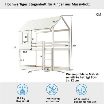 REDOM Bett Kinderbett Holz Etagenbett 90 X 200 cm (mit Dach, Leiter und Lattenrost), Ohne Matratze