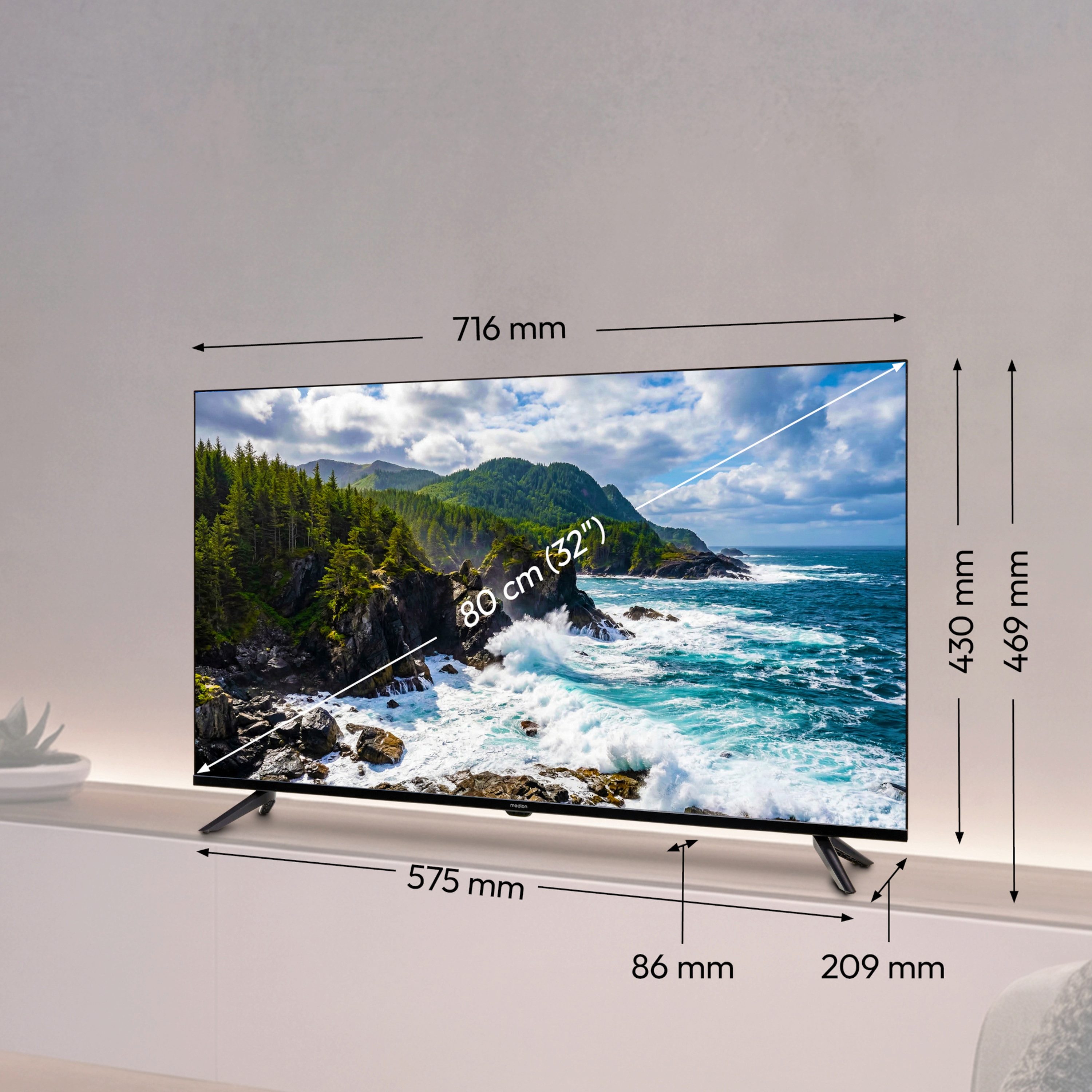 Medion® MD832002 LCD-LED Fernseher (80 cm/32 Zoll, 720p HD Ready, Pay-TV, 60Hz, E8322600)