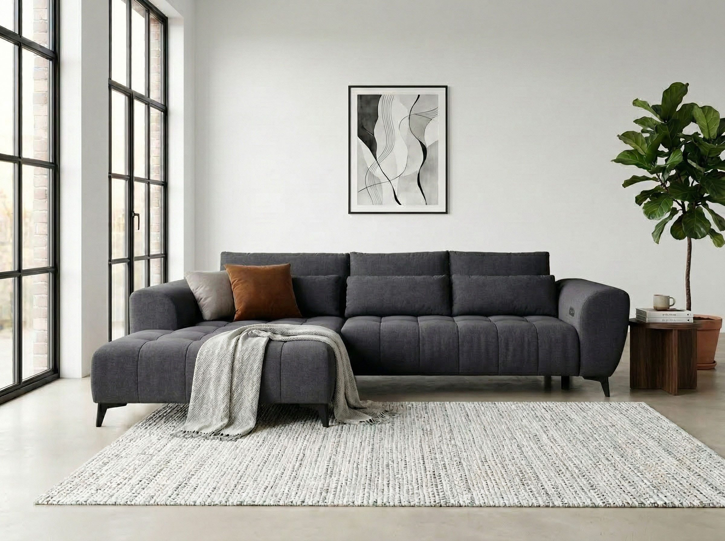WERK2 Ecksofa Garay 287 x 220 cm modern und bequem, Luxus-Microfaser, L-Form, XXL, elektrische Sitztiefenverstellung
