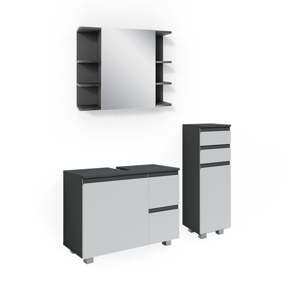 Vicco Badmöbel-Set J-Shape, Weiß/Anthrazit, 3 Teile, mit Midischrank, (3-St günstig online kaufen