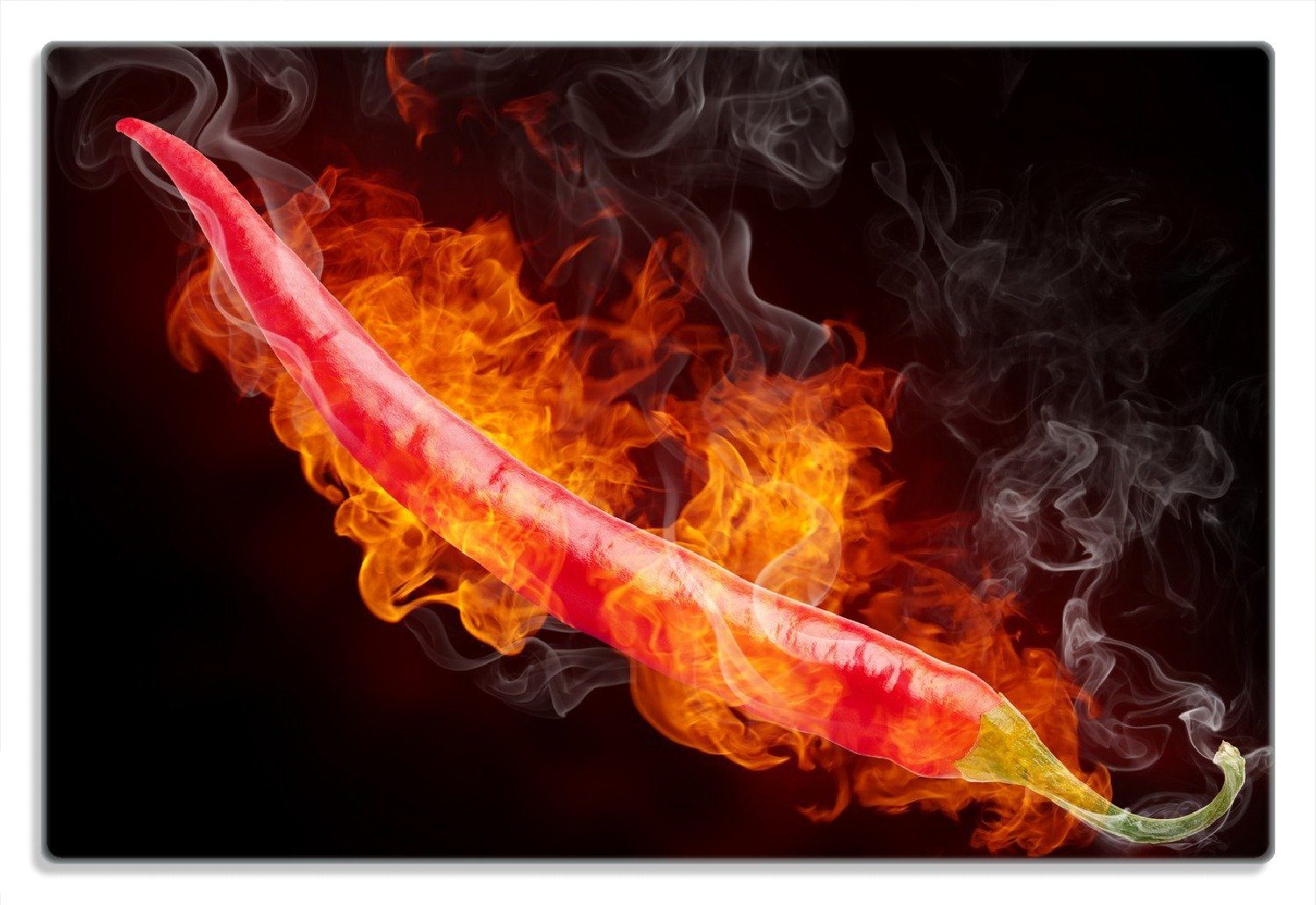 Heiße, Chili-Schote Hintergrund, rutschfester (inkl. Wallario 4mm, Gummifüße 1-St), schwarzem 20x30cm brennende vor Frühstücksbrett
