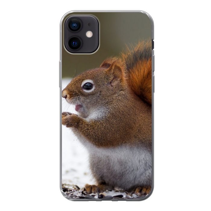 MuchoWow Handyhülle Eichhörnchen - Tier - Schnee - Winter Handyhülle Apple iPhone 12 Mini Smartphone-Bumper Print Handy
