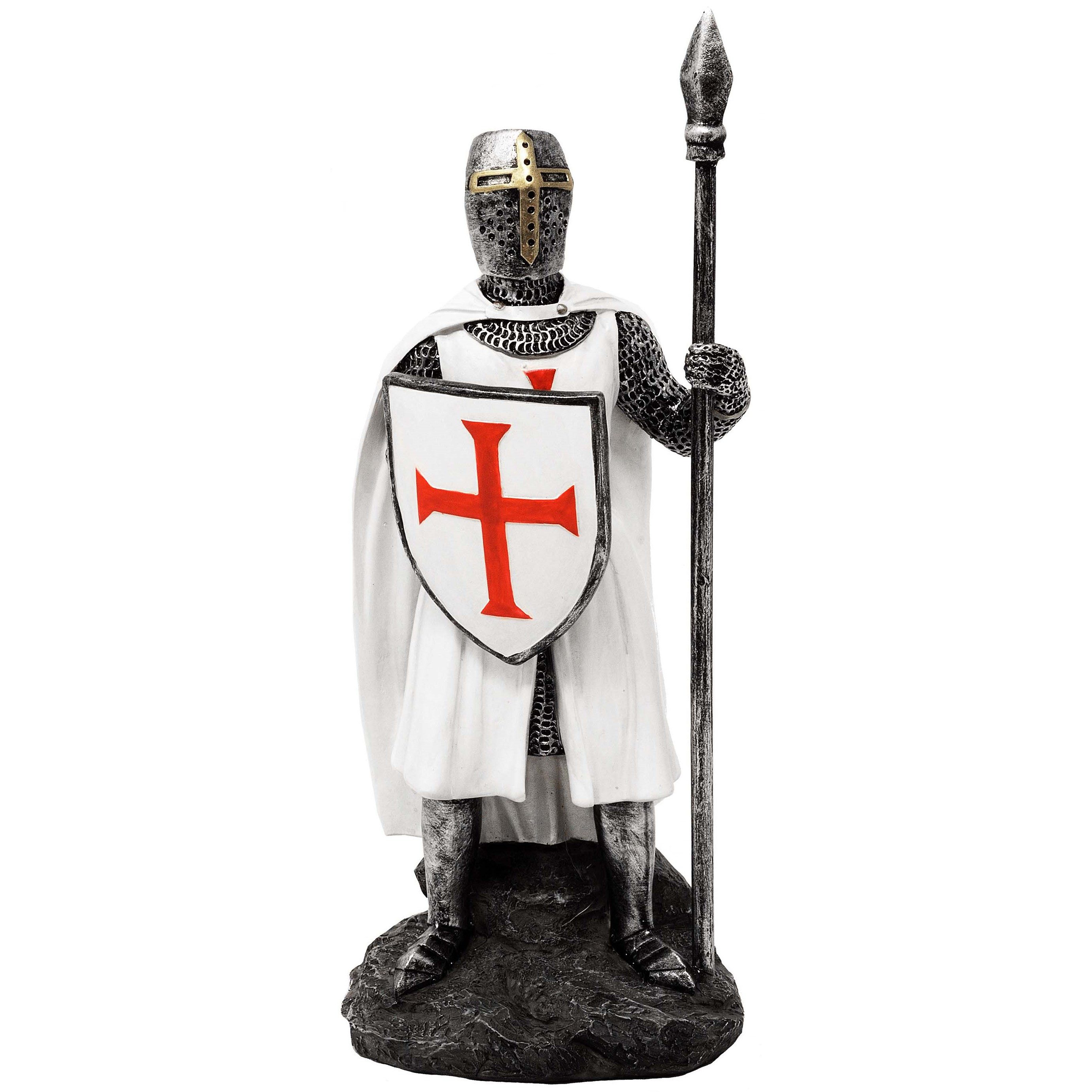Dekofigur Kreuzritter mit Speer weiß Ritter Ritterfigur Templer Mittelalter