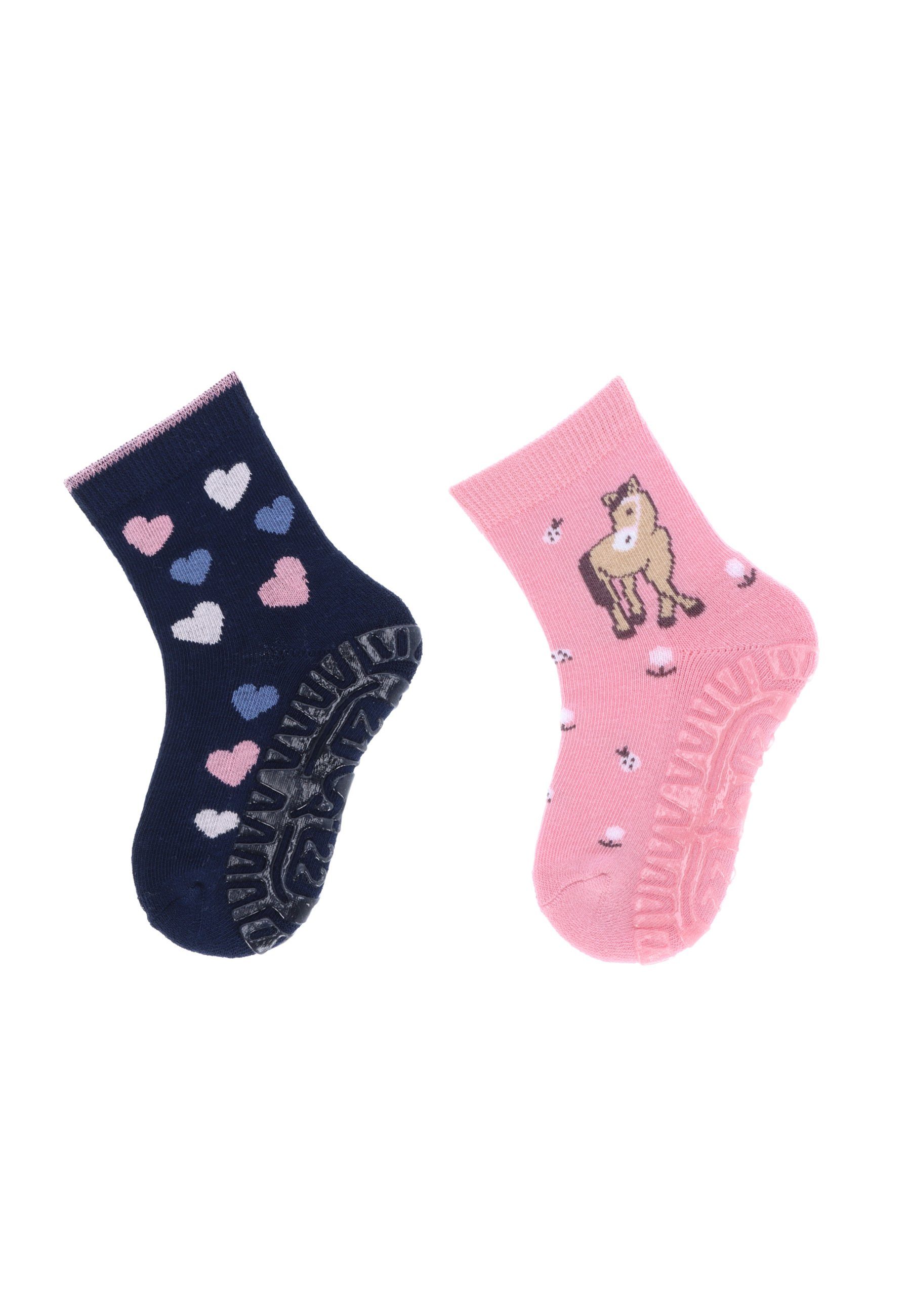 Sterntaler® ABS-Socken Fliesen Flitzer AIR 2er-Pack Pferd + Herzen (2-Paar, 2er-Pack) Fliesen Flitzer AIR 2er-Pack, mit Motiv, Innenfrottee im Sohlenbereich