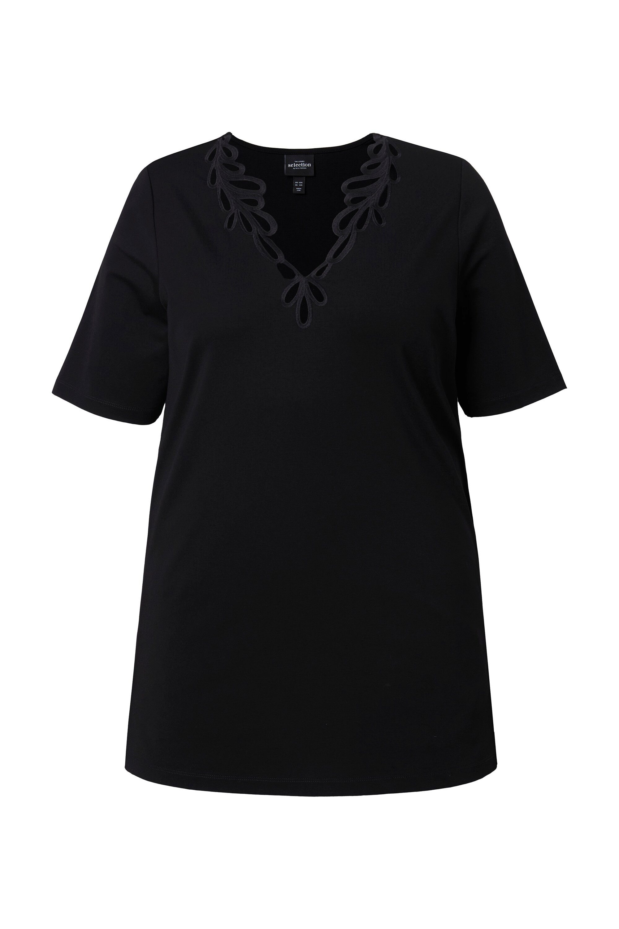 Ulla Popken T-Shirt T-Shirt Stickerei A-Linie V-Ausschnitt Halbarm günstig online kaufen