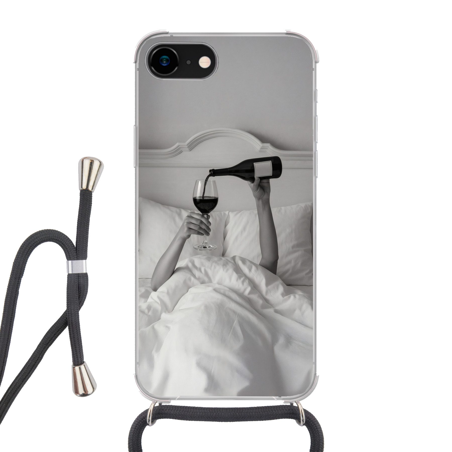 MuchoWow Handyhülle für Apple iPhone 8 Laken - Arme - Wein - Glas, Tragbare Handyhüllen mit Kette zum umhängen, Handykette Handyband