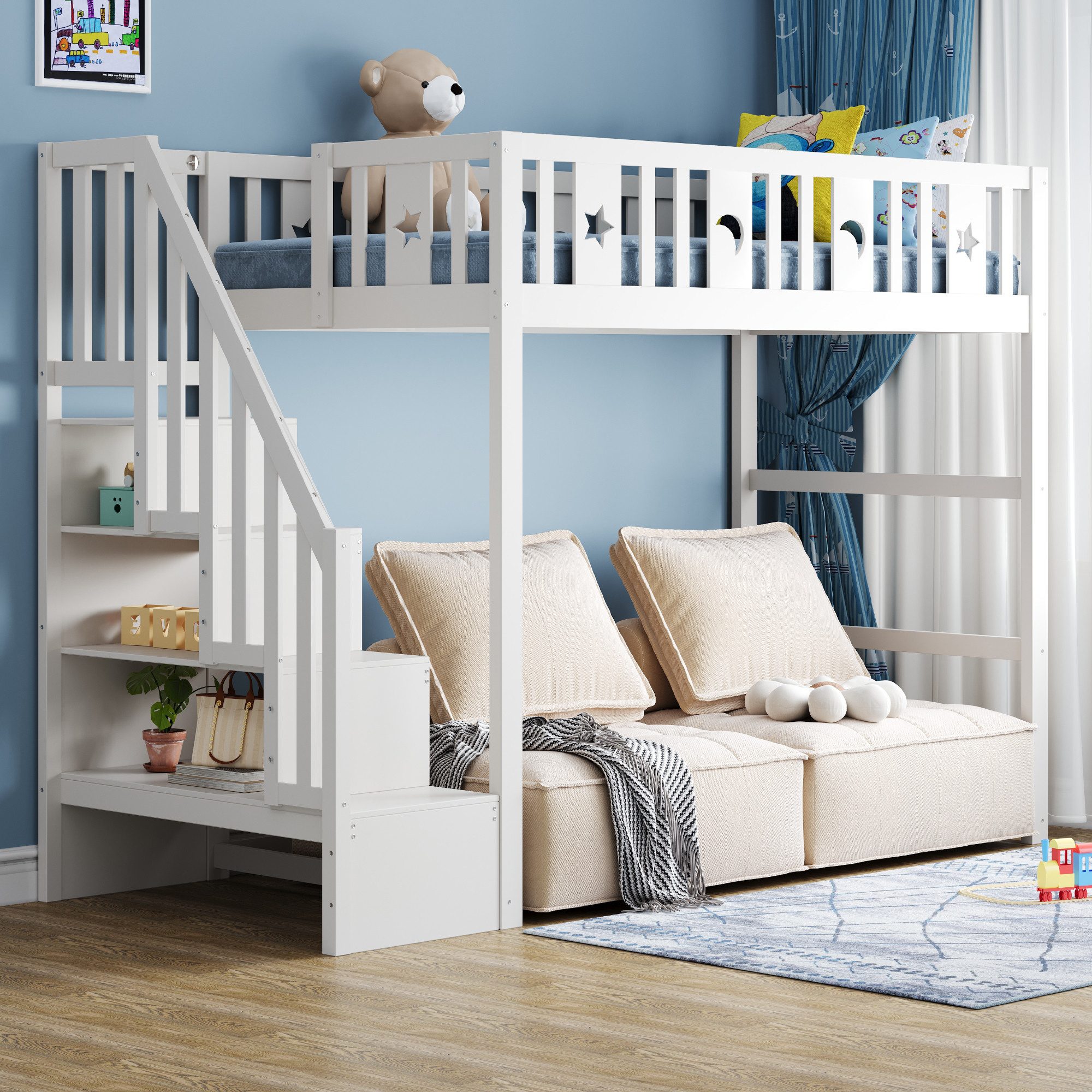 Merax Hochbett mit Stern- und Monddekoration (1-St., Jugendbett Einzelbett) günstig online kaufen