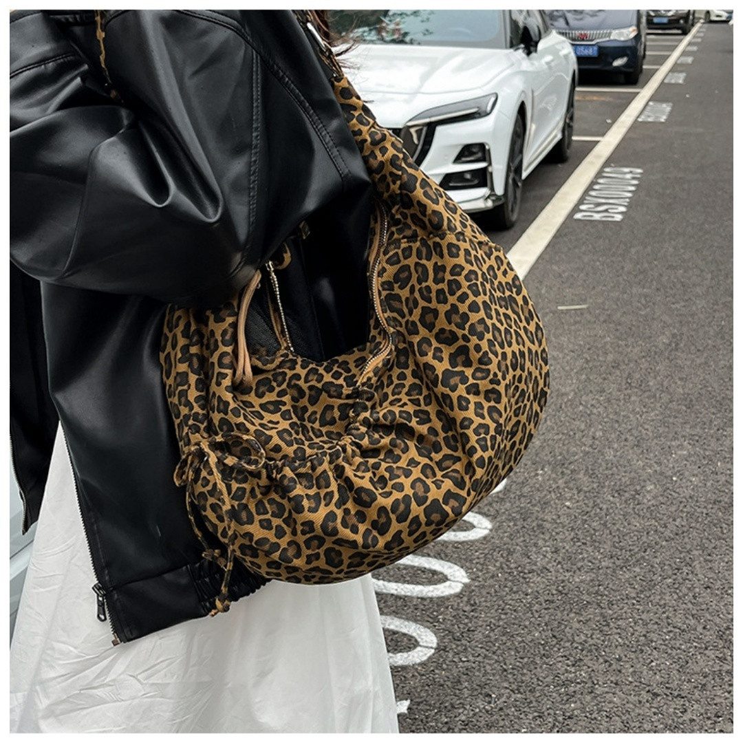 nsihing Schultertasche Crossbody Bag Damen Leopard Umhängetasche Halbmond Tasche Hobo Bag (Shopper Tasche Damen Retro Canvas Beuteltasche Stofftasche), für Coll – Bild 4 von 5