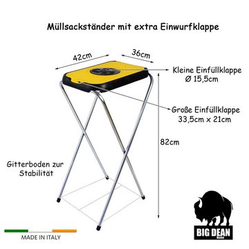 BigDean Müllsackständer extra Einwurfklappe GELB 120L Müllbeutelhalter mit Gitterboden