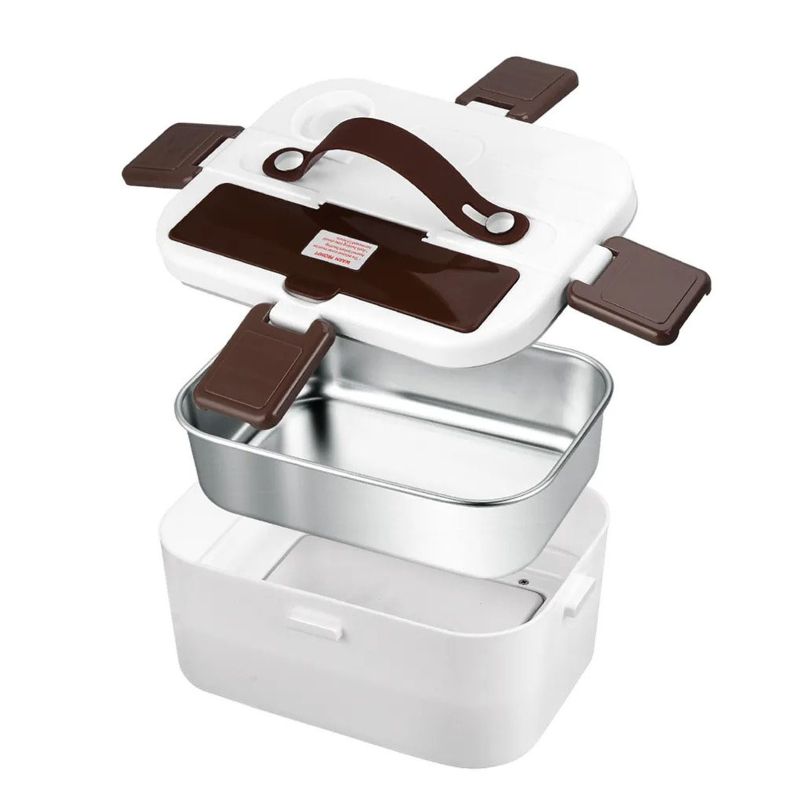 MODFU Elektrische Lunchbox Essensbox Wärmebox Brotdose Wärmebehälter Lunch Box Edelstahl 1,8L 60W, 304 Edelstahl und Kunststoff, (Elektrisch 3-in-1 (12V/24V/220V) mit Tragetasche Gabel Löffel für Speisen, Speisenwärmer, Warmhaltebehälter, tragbar, abnehmbar), für Zuhause Büro Arbeit Auto Lkw Electric Camping Warmes Mittagessen