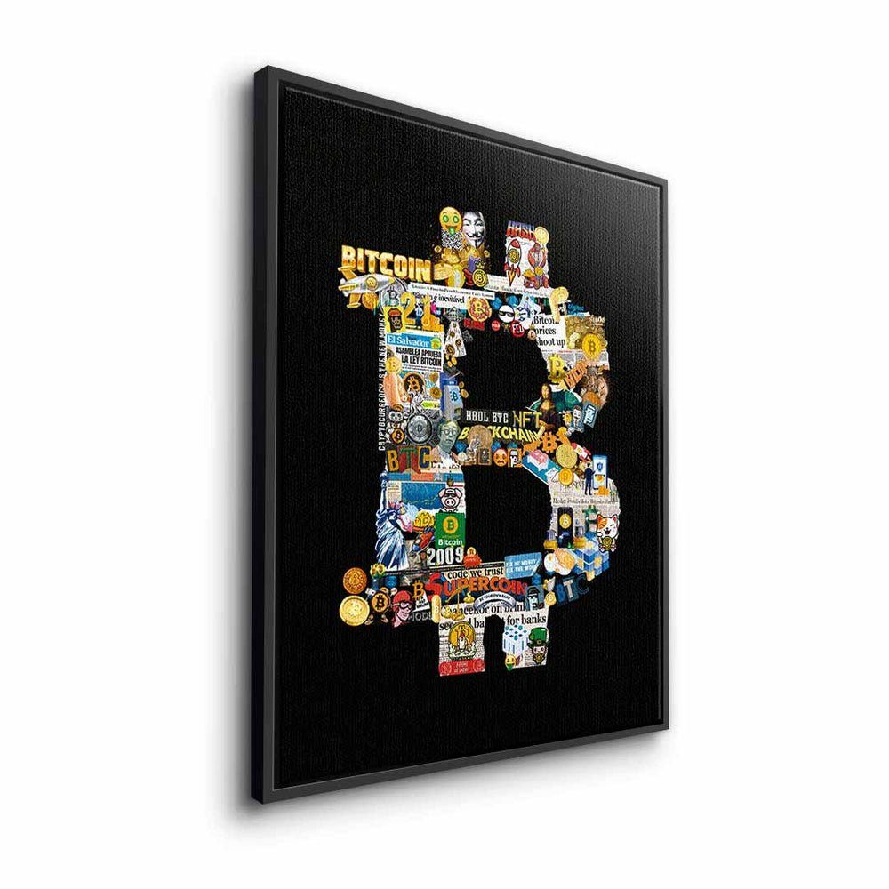 DOTCOMCANVAS® Leinwandbild, Leinwandbild Bitcoin Pop Geld Art crypto collage schwarzer DOTCOMCANVAS Rahmen schwarz