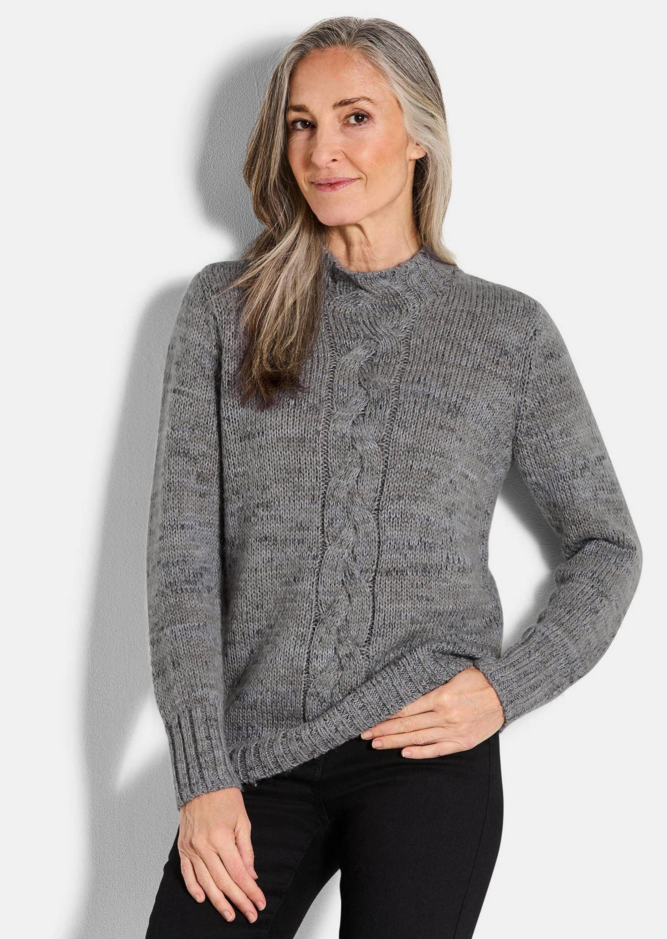 GOLDNER Strickpullover Hüftlanger Langarm Pullover, Zopfstrick günstig online kaufen