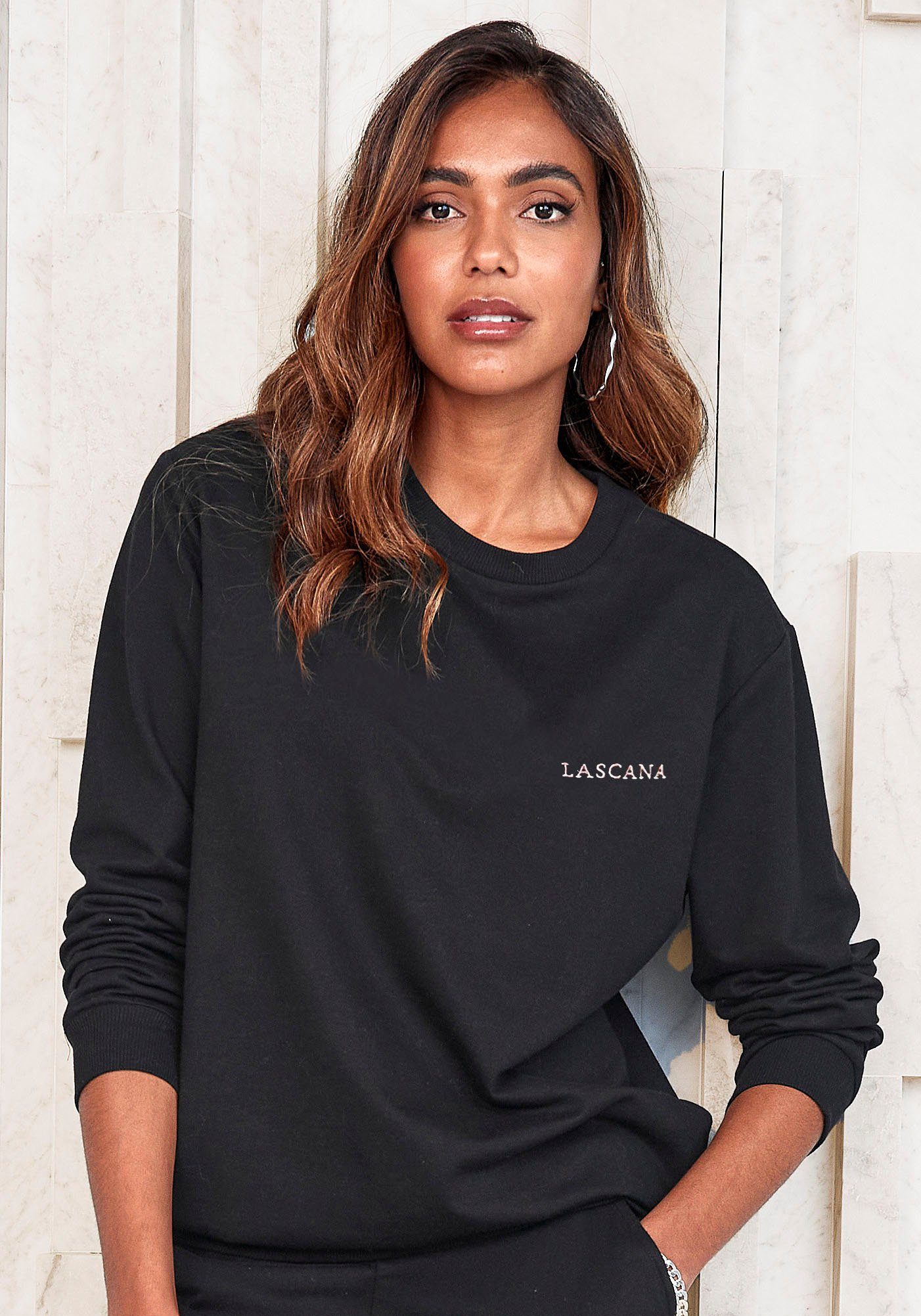 LASCANA roségoldfarben-schwarz Sweatshirt Loungeanzug