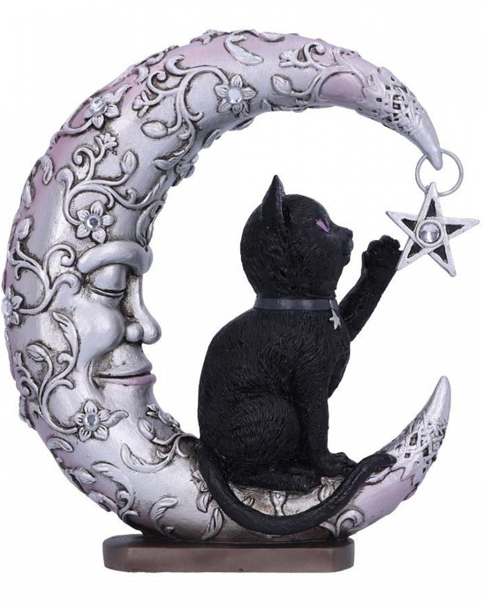 Horror-Shop Dekofigur Schwarze, spielende Katze auf schlafendem Mond Fig