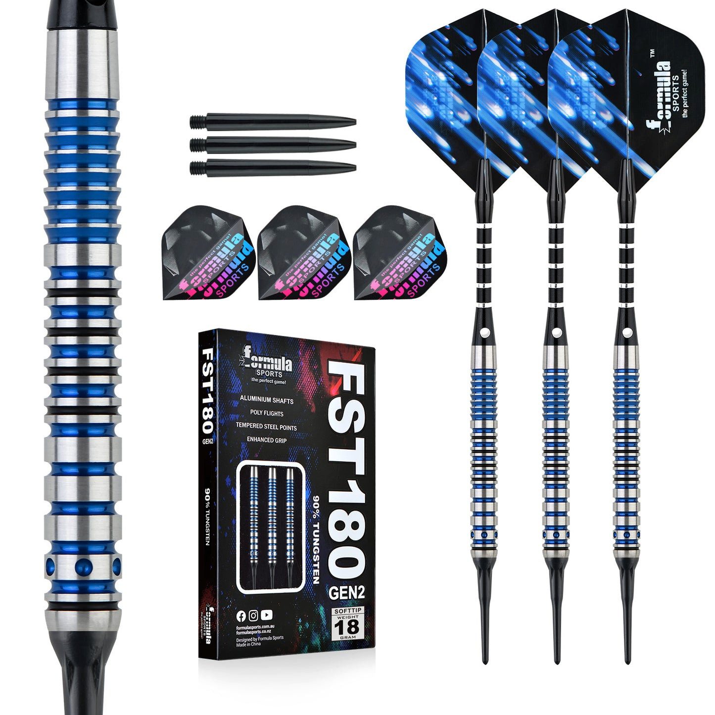 Dartpfeil FST180 GEN2 Black Red Rings Softtip Dartset 18g Softdarts