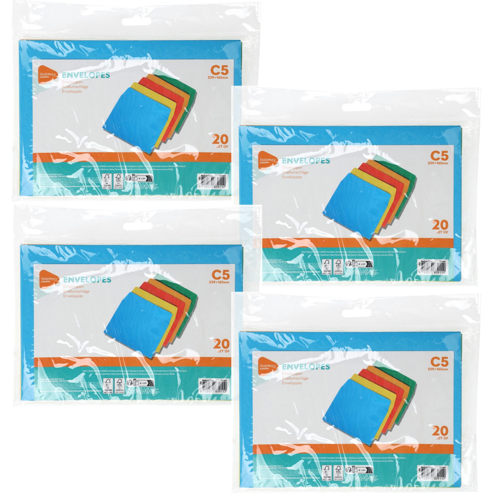 Koopman Briefumschlag Versandtaschen Versandumschläge Umschläge Postumschläge, 80 Stk, Din C5, Mehrfarbig