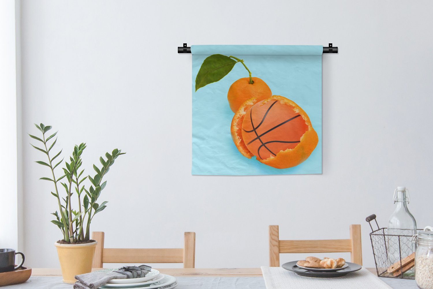 - Orange Wanddeko MuchoWow Kleid, Wanddekoobjekt - Basketball Schlafzimmer, Kinderzimmer Orange Blatt, Wandbehang, - für - Obst Wohnzimmer,