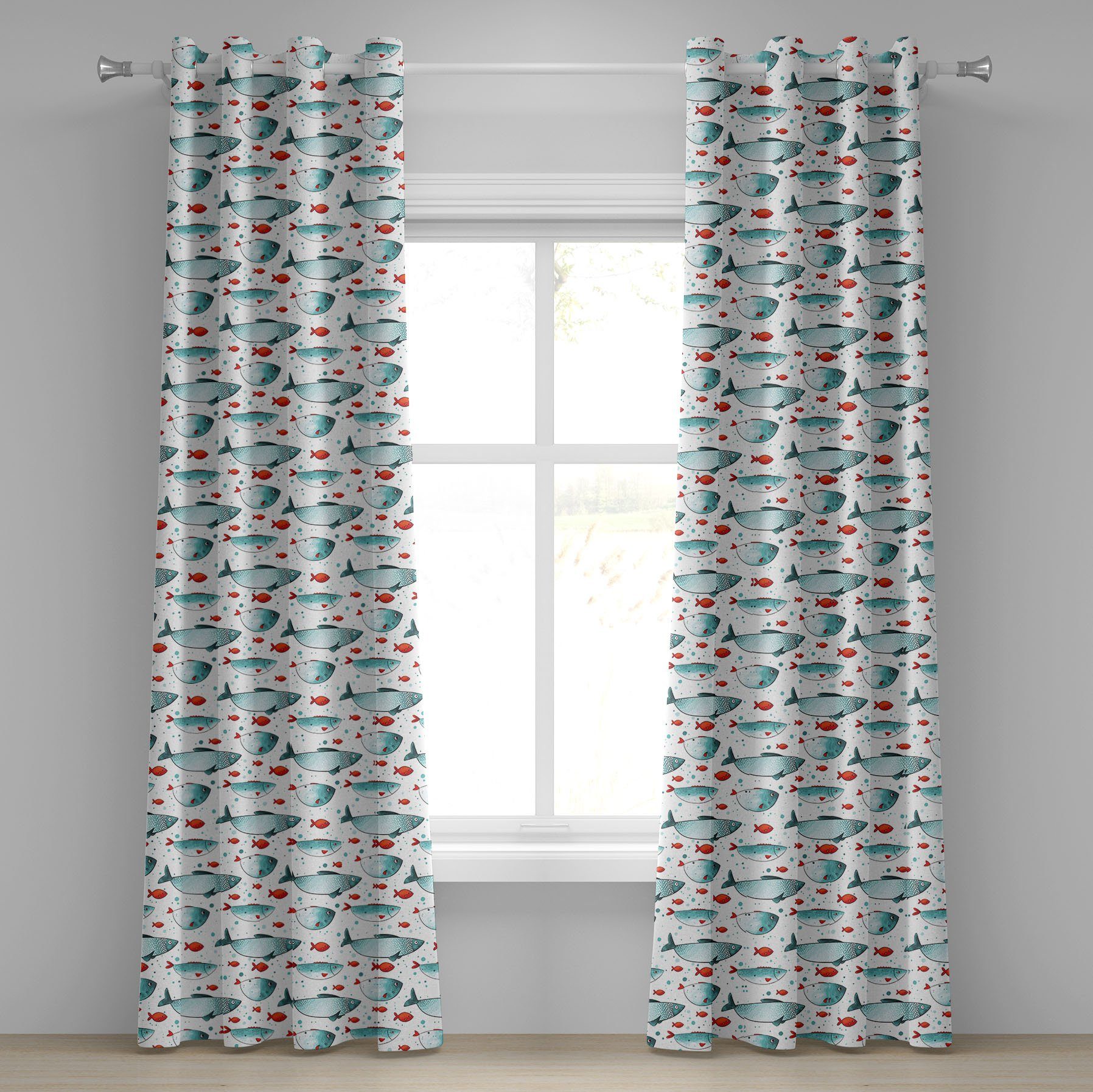 2-Panel-Fenstervorhänge Subaquatic Gardine für Dekorative Tiermuster Wohnzimmer, Schlafzimmer Fisch Abakuhaus,