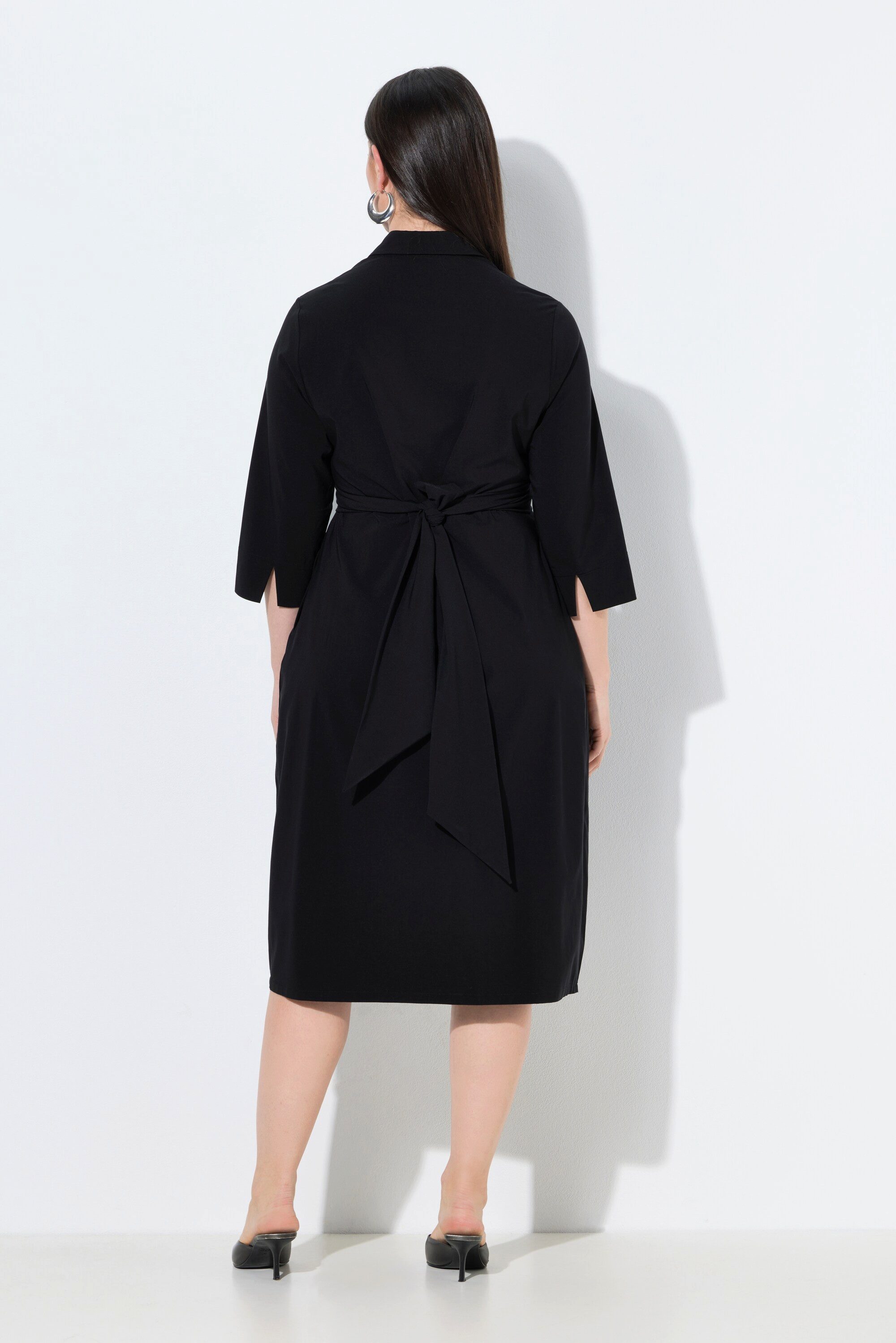 Ulla Popken Maxikleid Midikleid Wickeloptik A-Linie Hemdkragen 3/4-Arm