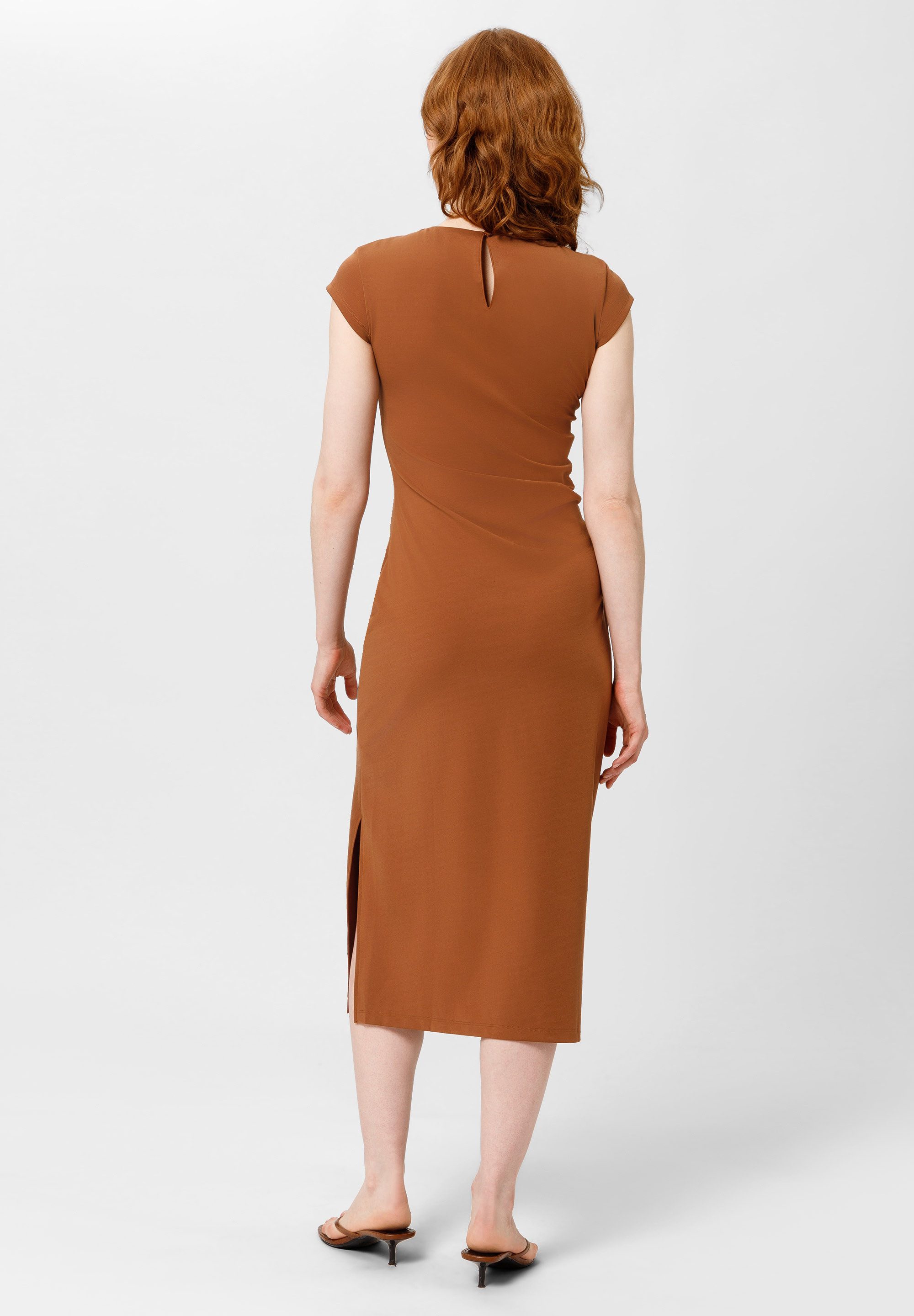 Les Lunes Midikleid REMMI Dress Midi Jersey Gathering Jersey Kleid, Schlitz, Raffung, Midi, Slim Fit, Occasion