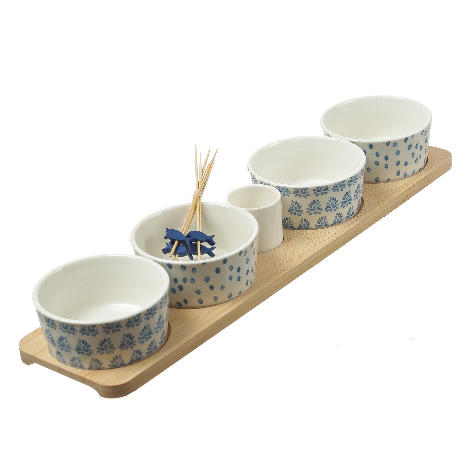 MARELIDA Servier-Set Tapas Set Servierplatte mit 4 Dipschalen Snackschalen Fingerfood, (5-tlg)